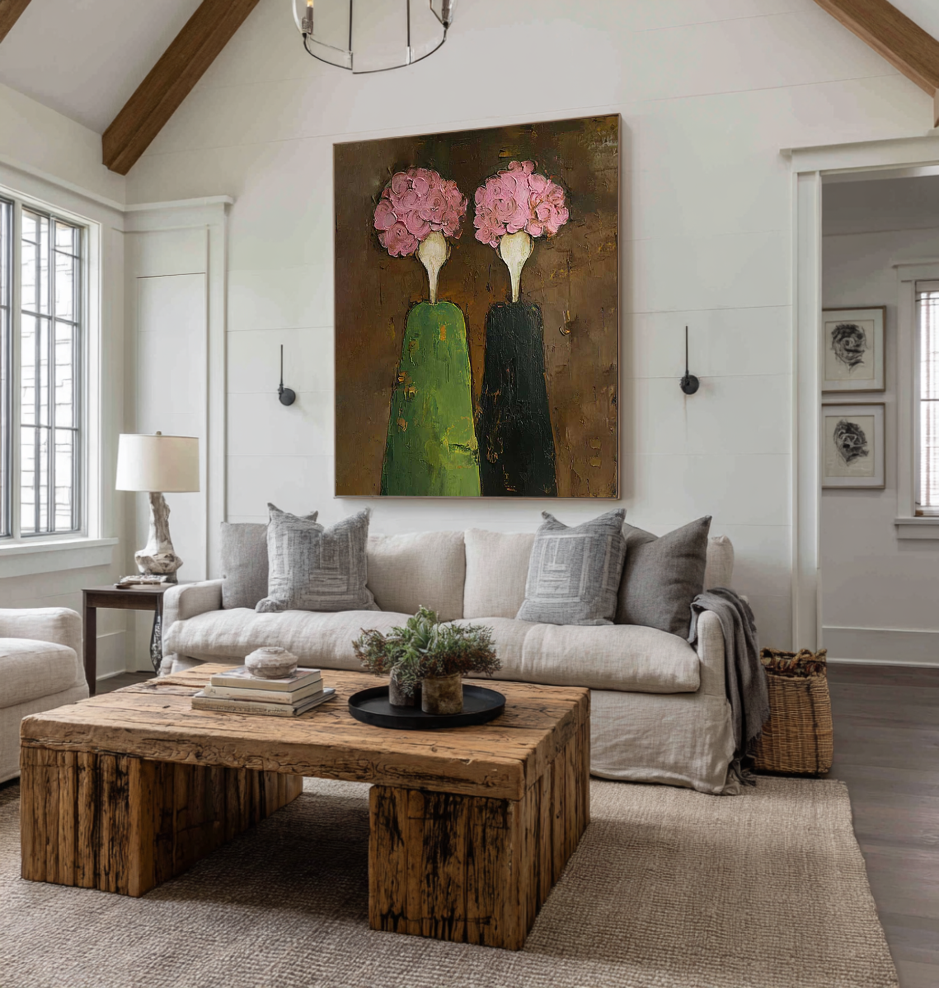 Large Contemporary Figurative Oil Painting – Statement Canvas Art for Entryway Decor #WAB 043