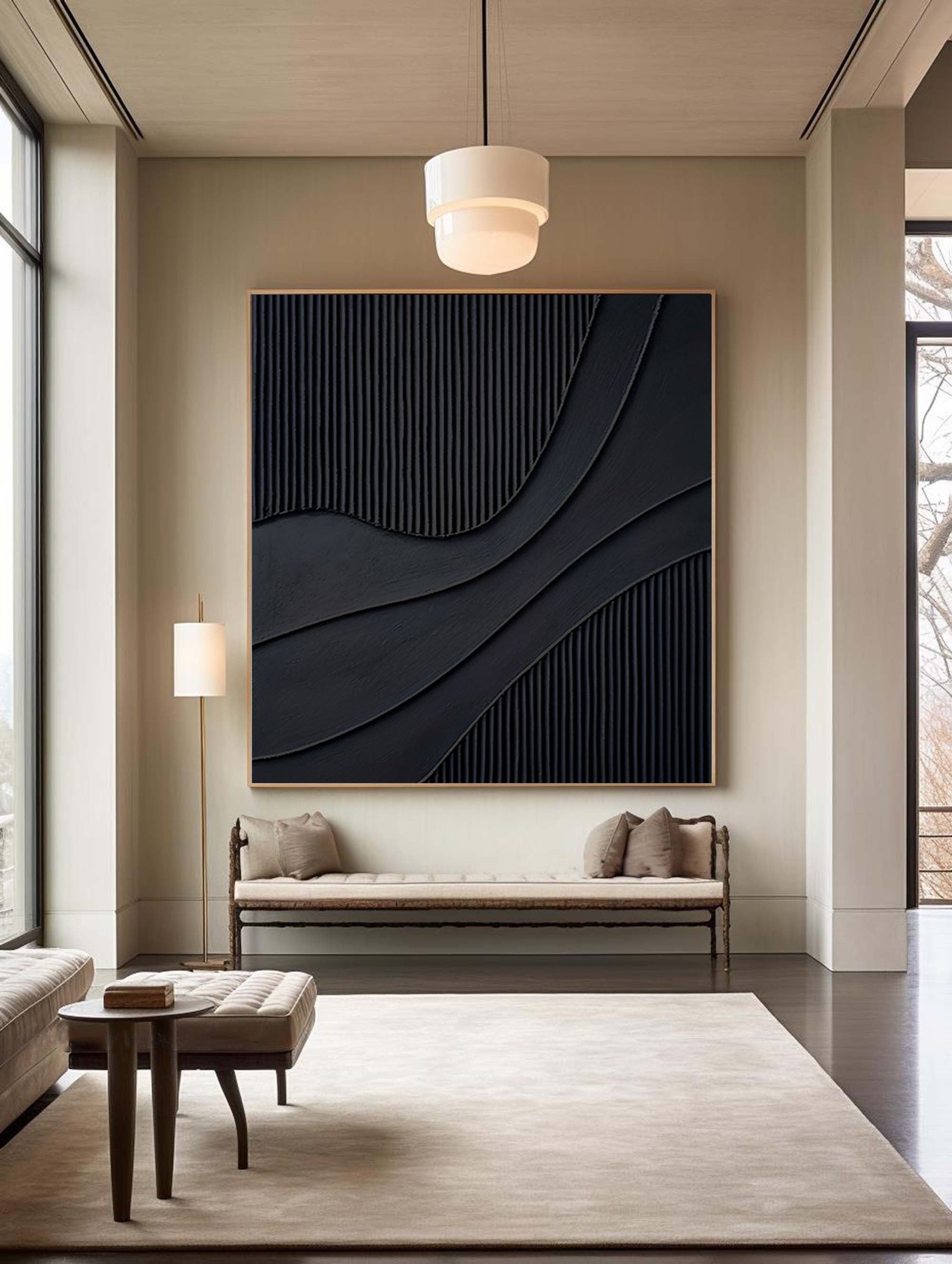Black Modern Oil Painting Elegant Decor for Contemporary Interiors #BM 013