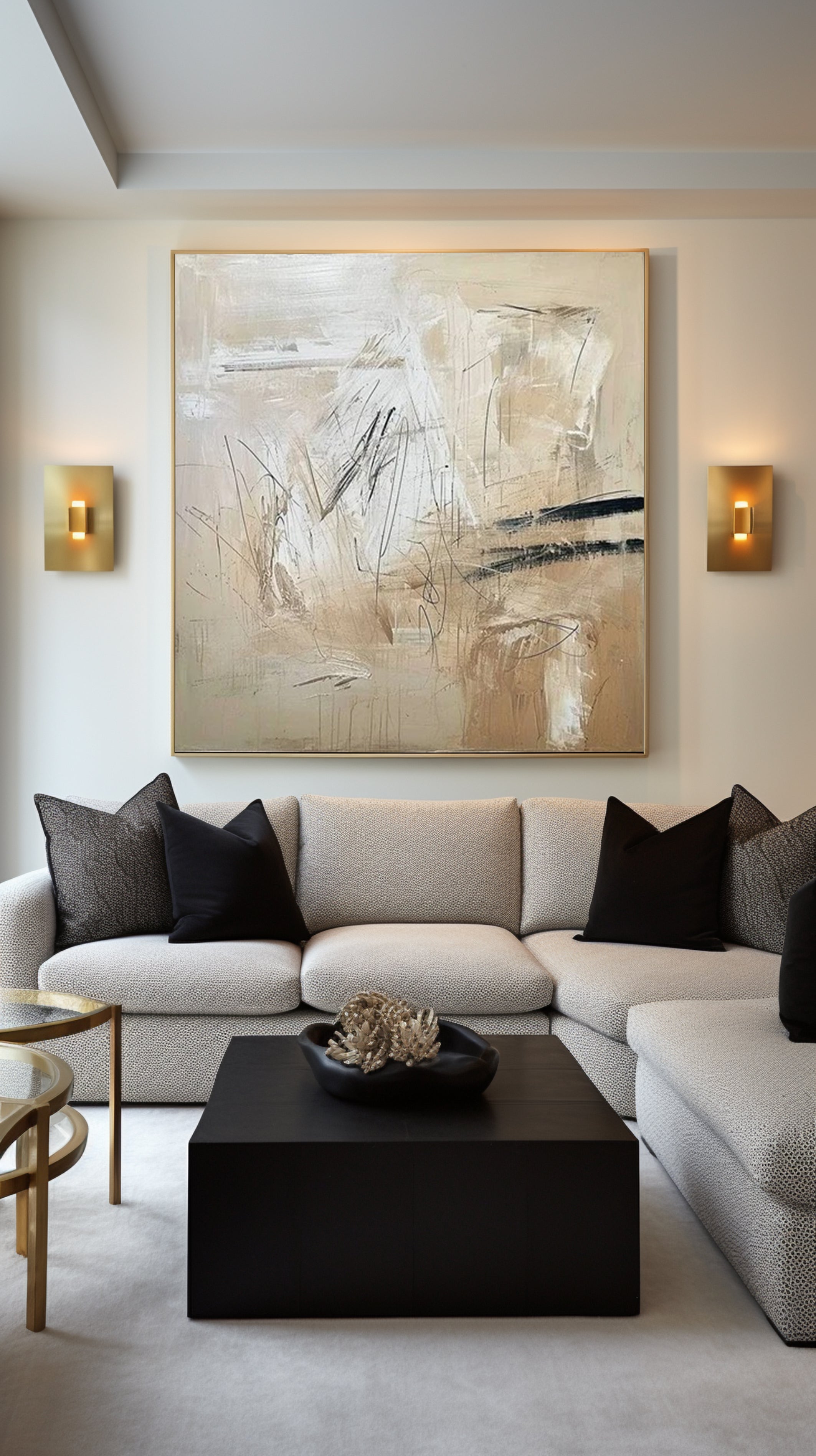 Beige Abstract Wall Art, Expressive Brushstrokes Canvas #BGA 135