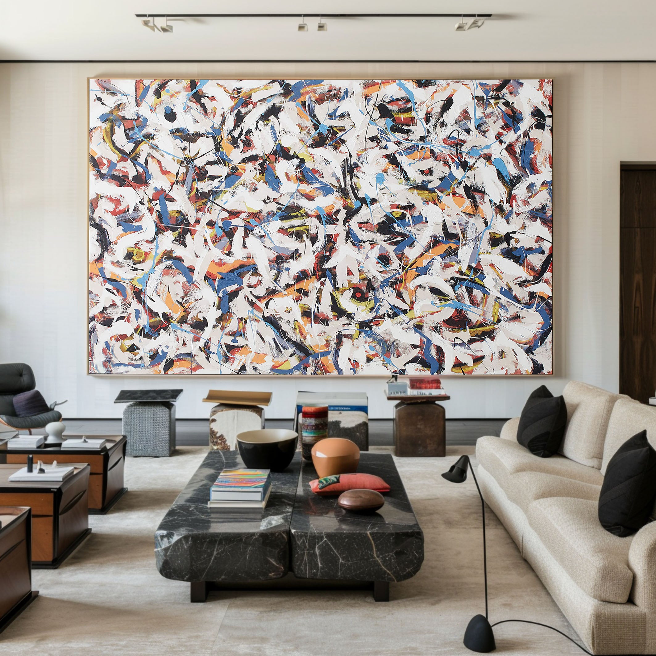 Dynamic Color Layering, Swirling Brushstrokes on White #BGA 064