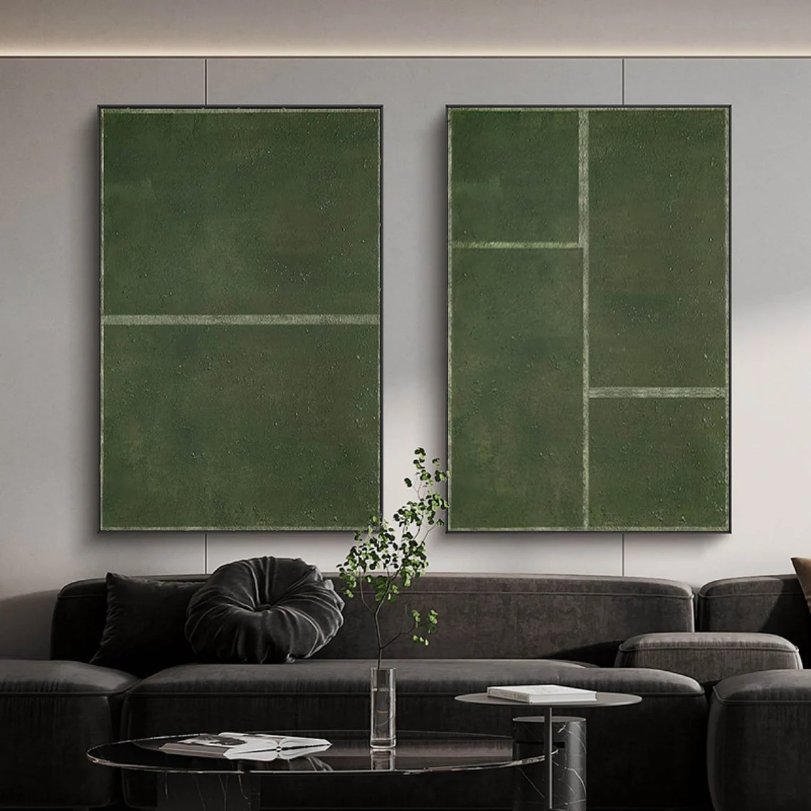 Modern Green Geometric Art, Textured Minimalist Set Of 2 #BGA 082
