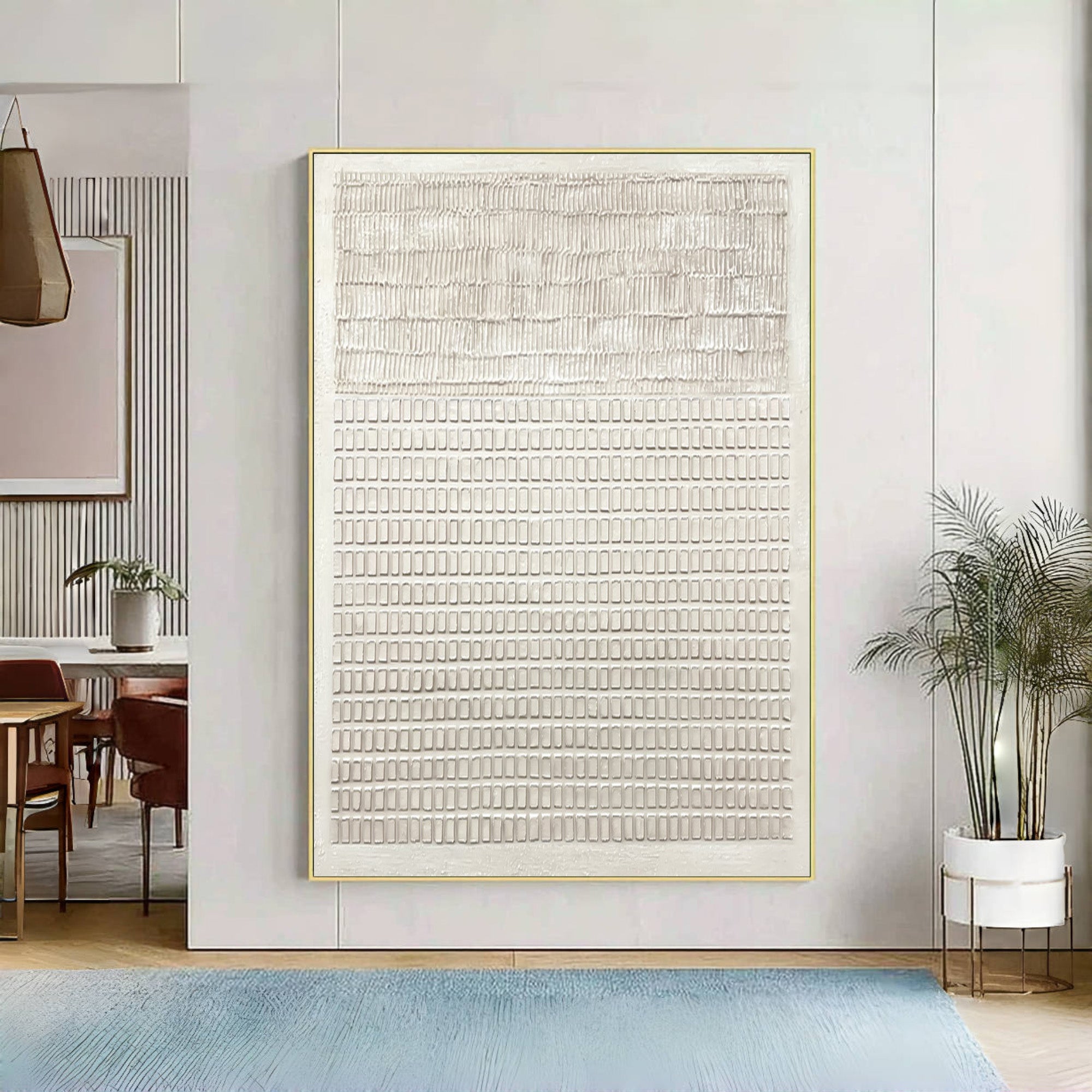 Large White Textured Art Modern Hallway Decor #WG 041
