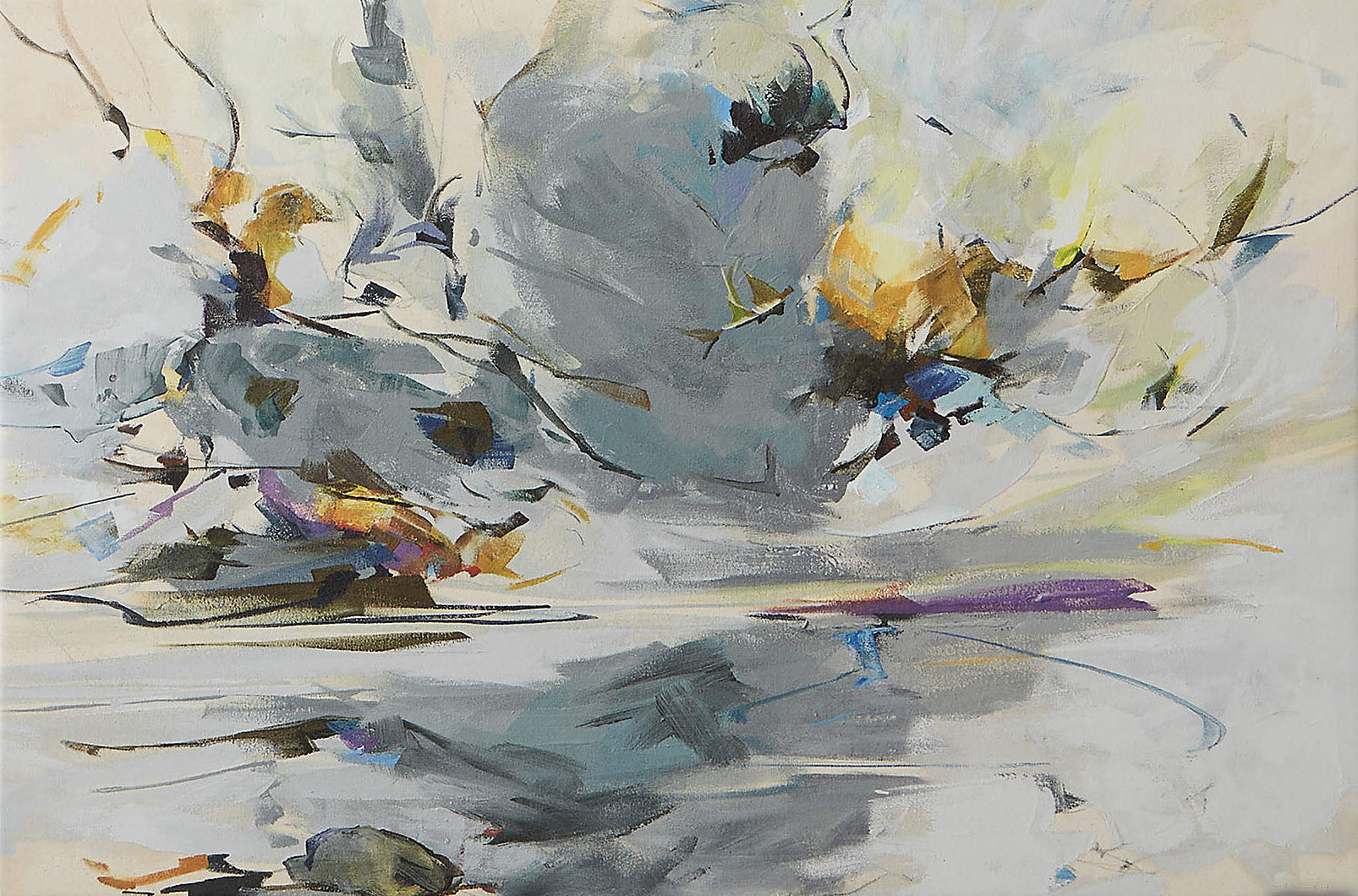 Abstract with Horizontal Lines and Cloudy Forms, Gray Canvas #BGA 054