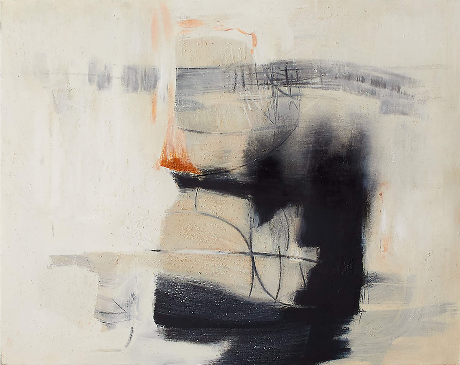 Horizontal Abstraction with Ink-like Marks, Modern Wall Art #BGA 057