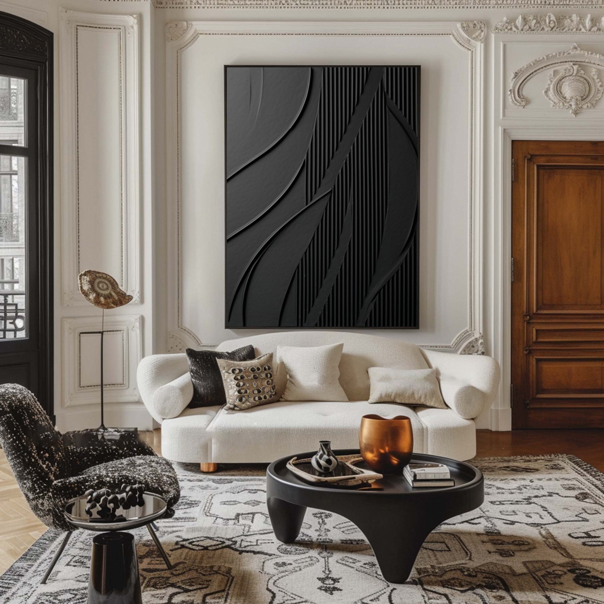 Modern Black Textured Painting for Elegant Home Interiors #BM 037