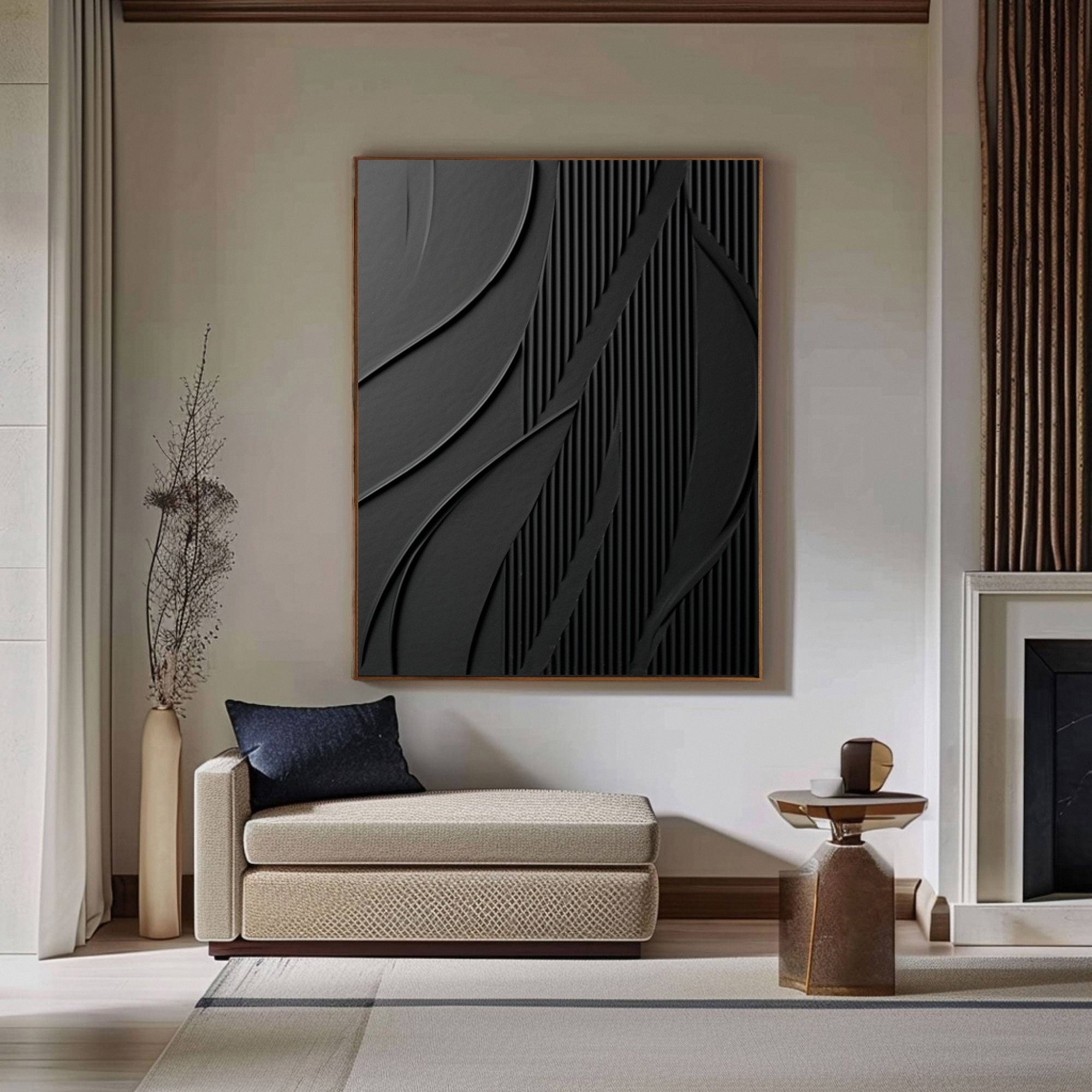 Modern Black Textured Painting for Elegant Home Interiors #BM 037