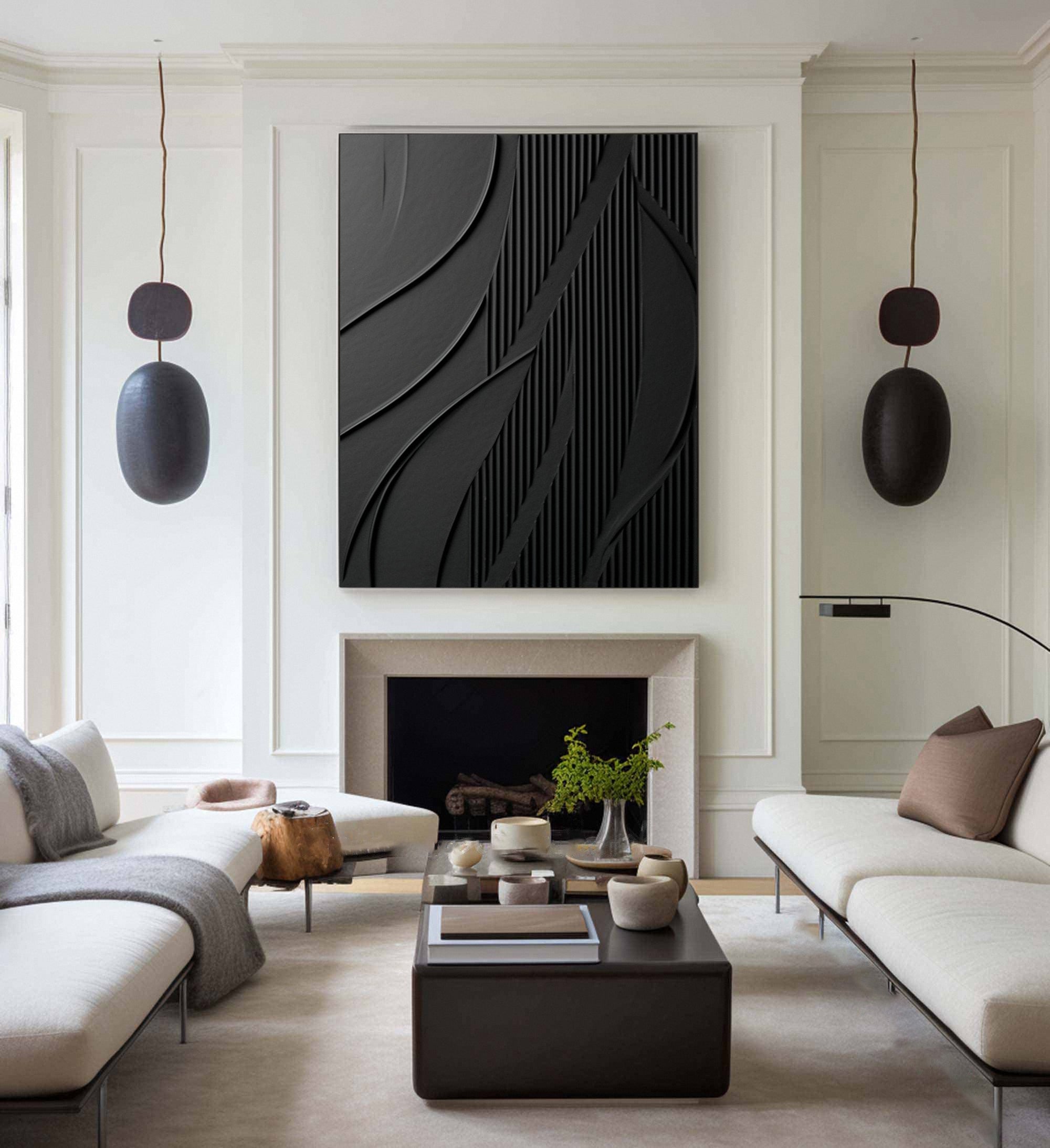 Modern Black Textured Painting for Elegant Home Interiors #BM 037