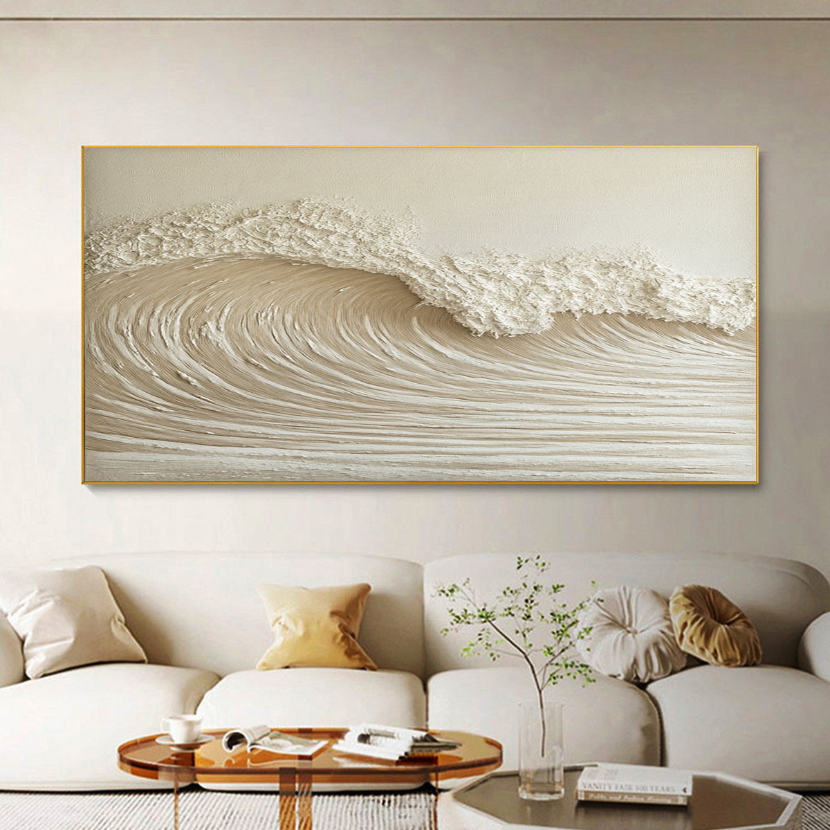 View of Modern Nature Inspired Wall Art Textured Wave Oil Painting #BBM 030