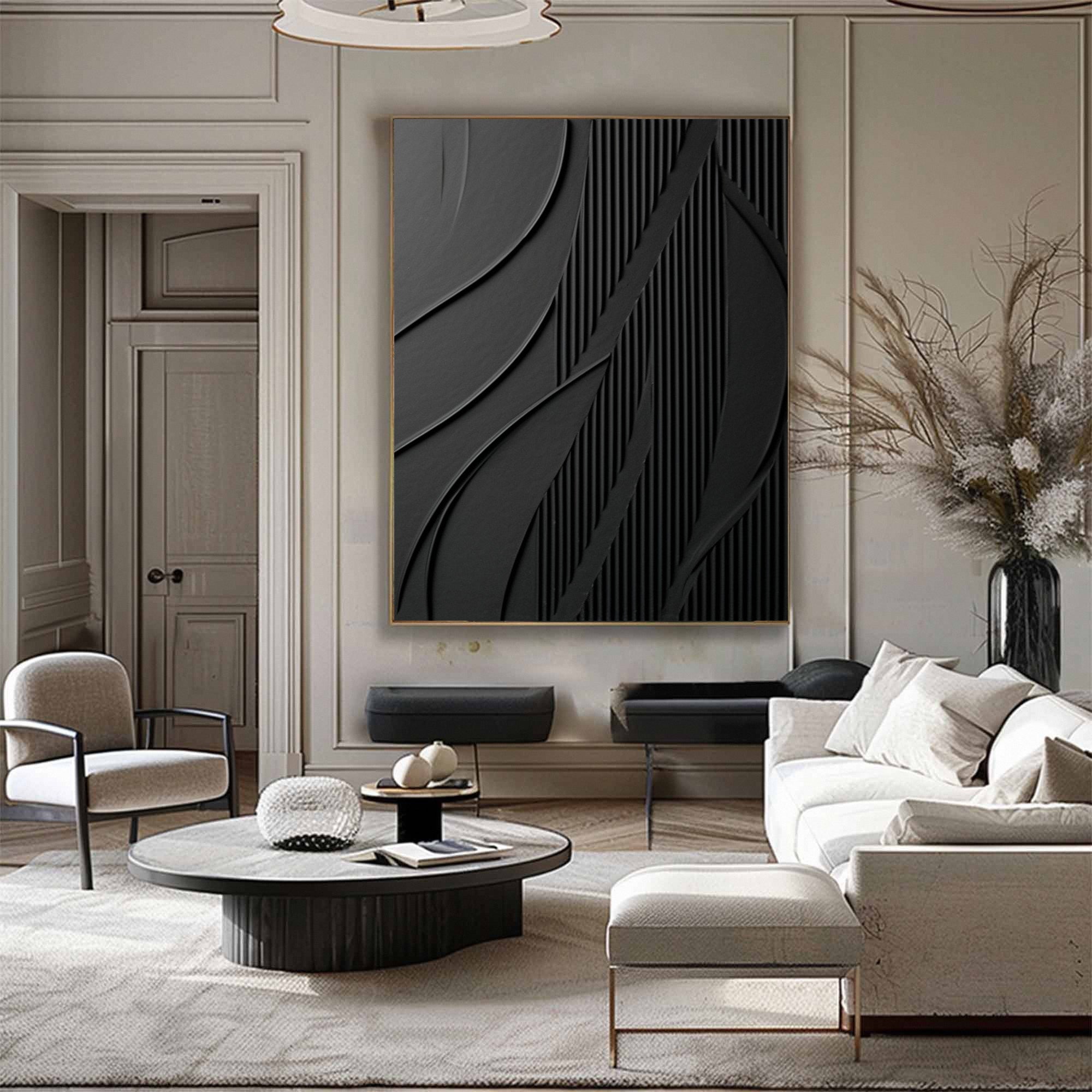 Modern Black Textured Painting for Elegant Home Interiors #BM 037