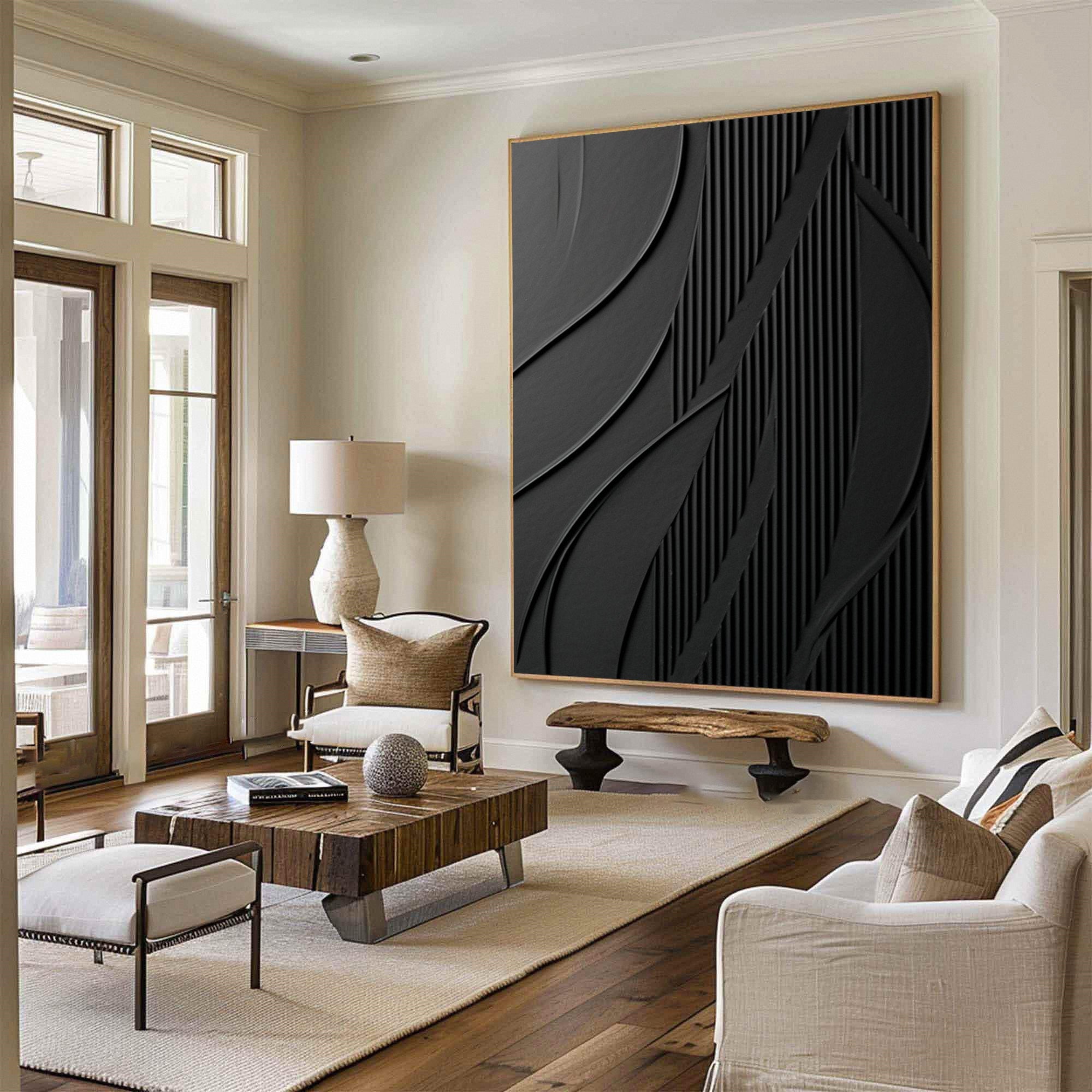 Modern Black Textured Painting for Elegant Home Interiors #BM 037