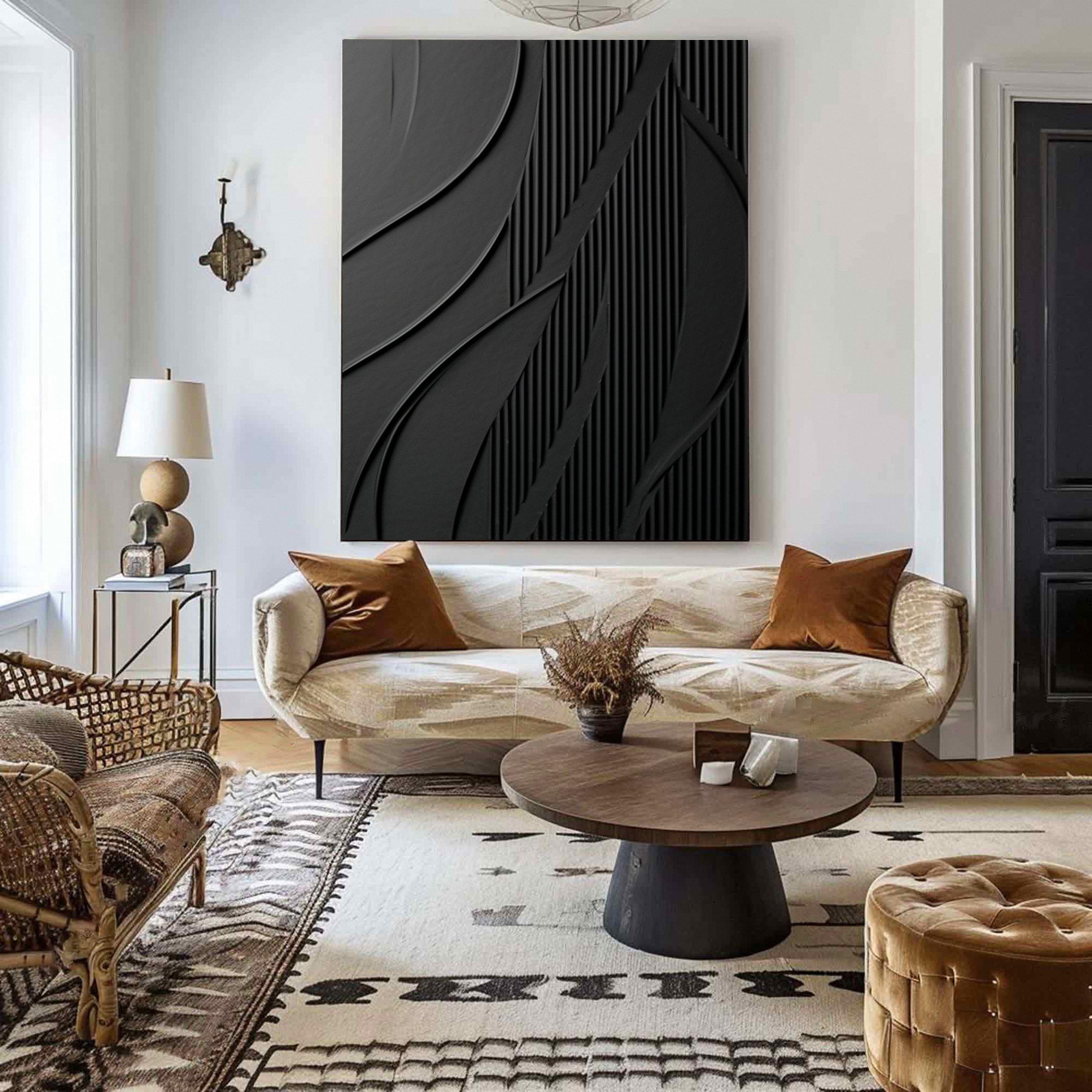 Modern Black Textured Painting for Elegant Home Interiors #BM 037