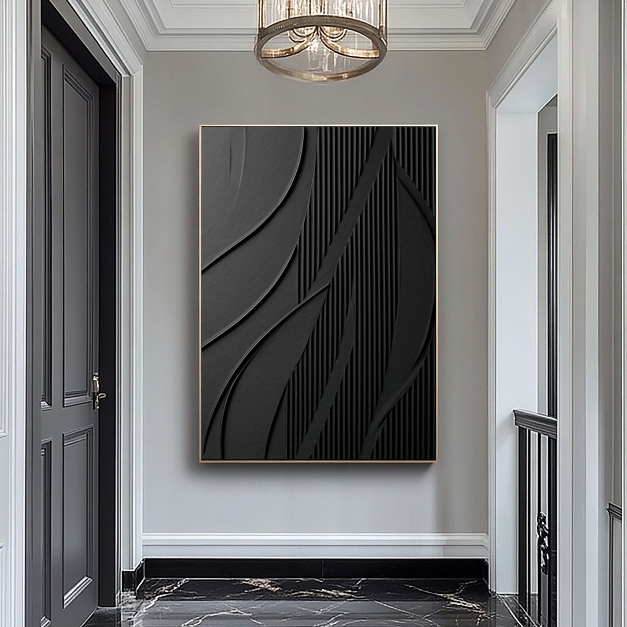 Modern Black Textured Painting for Elegant Home Interiors #BM 037