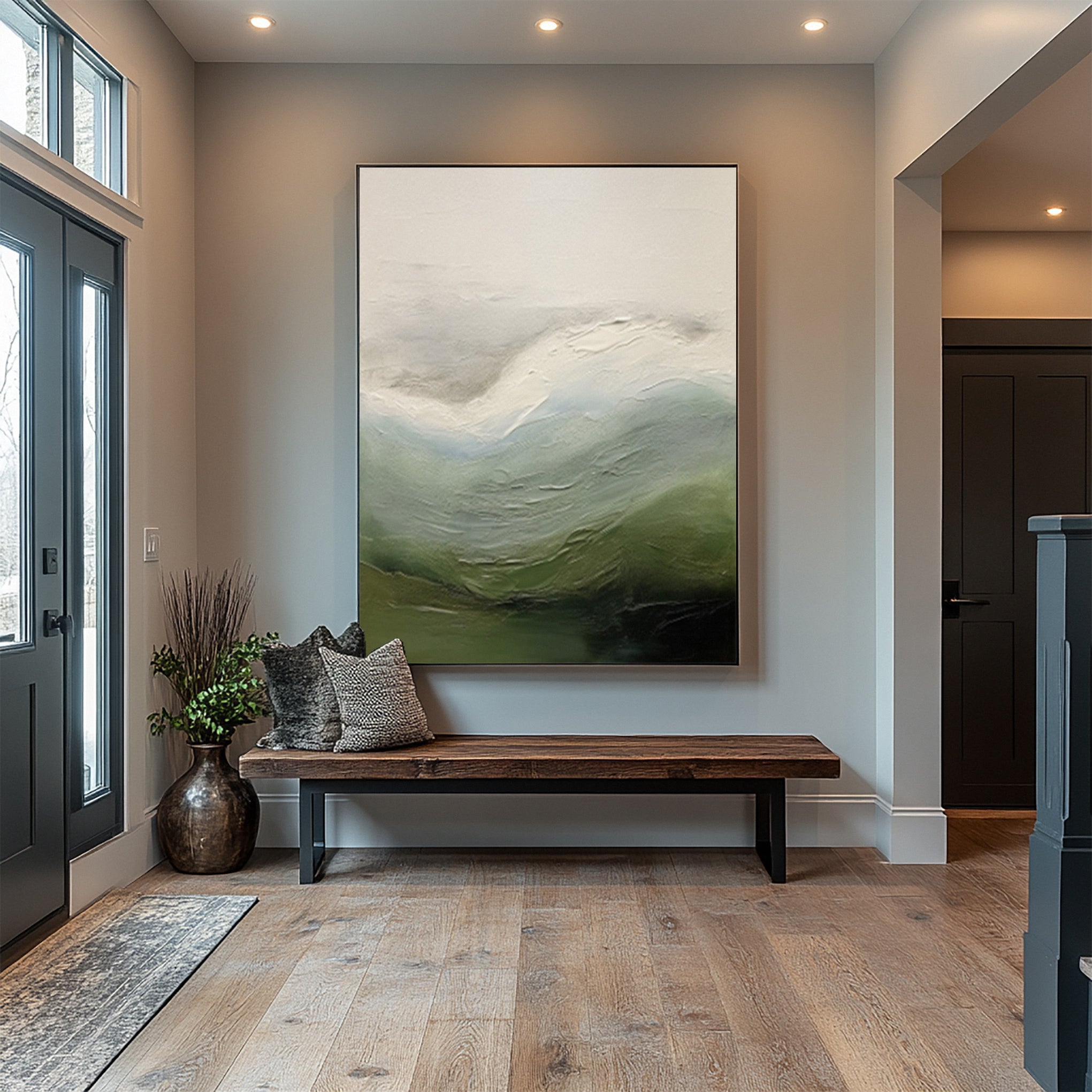 Contemporary Abstract Painting with Textured Hills and Soft Sky #BGA 252