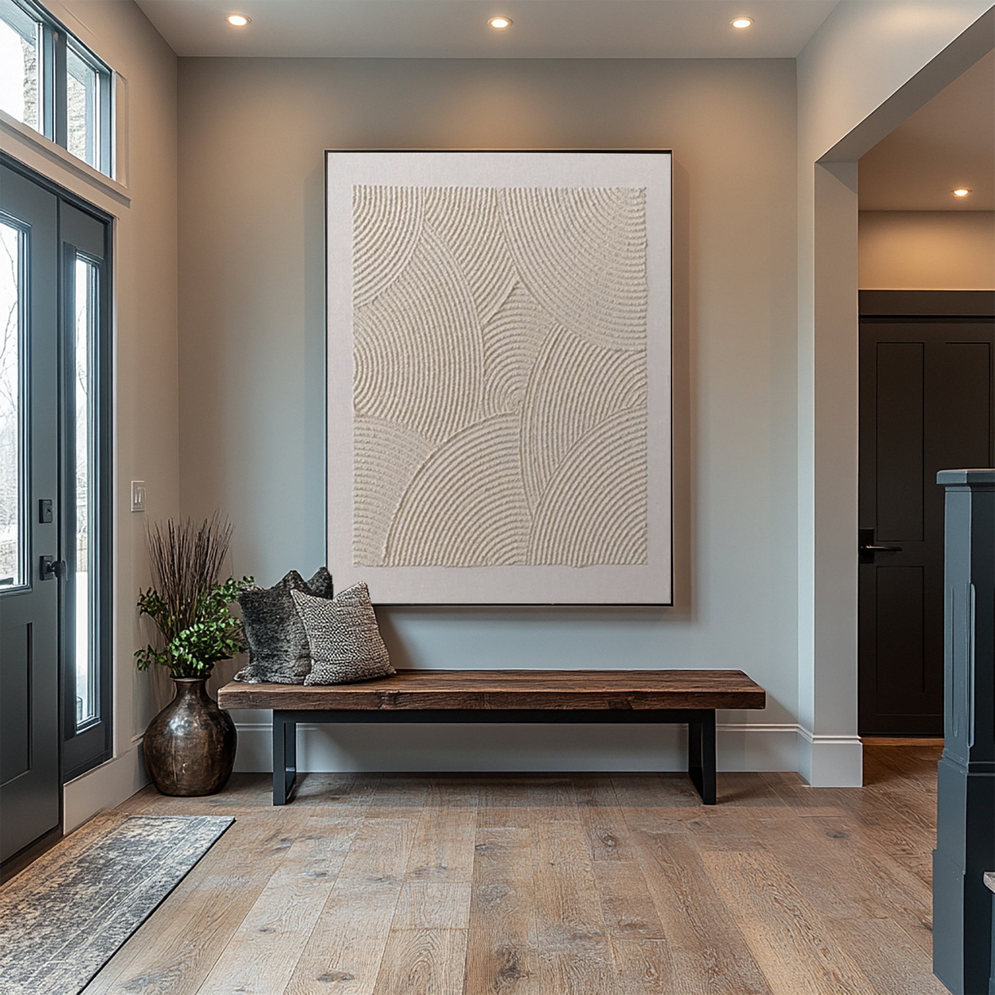 Modern Beige Abstract Canvas with Textured Petal-like Forms #BGA 231