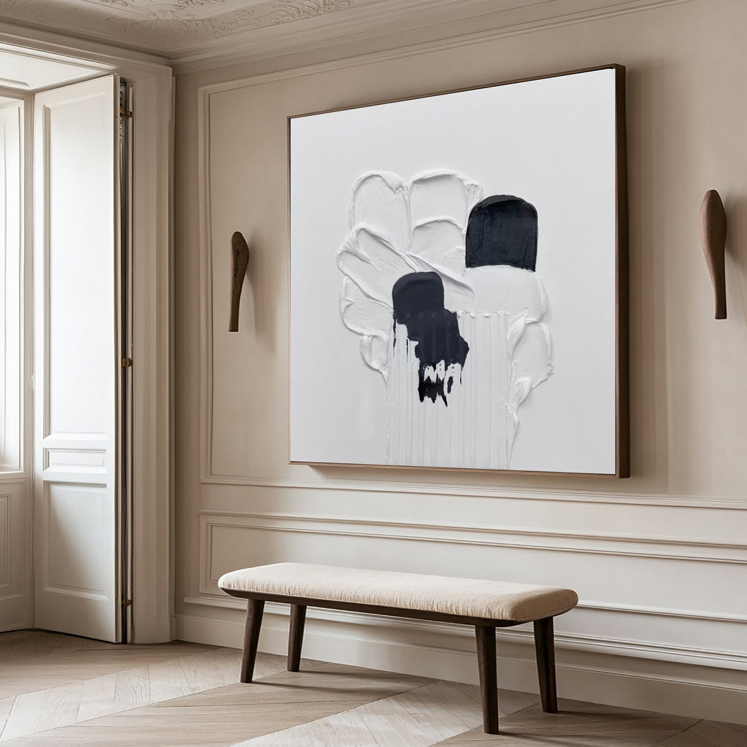 Minimalist Art with 3D White Texture and Flowing Black Forms #BGA 249