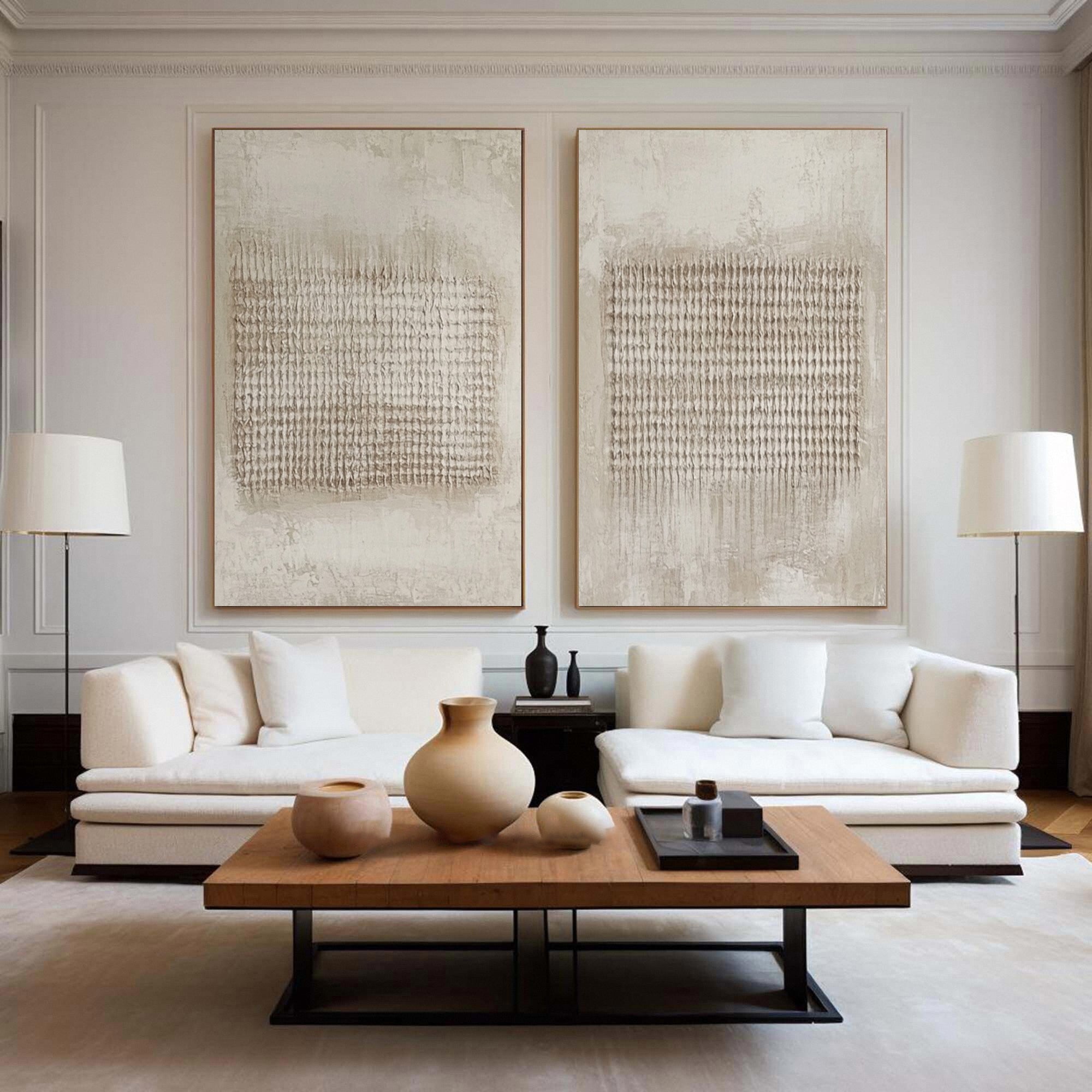 Modern Abstract Diptych with Textured Vertical Inscriptions #BGA 240