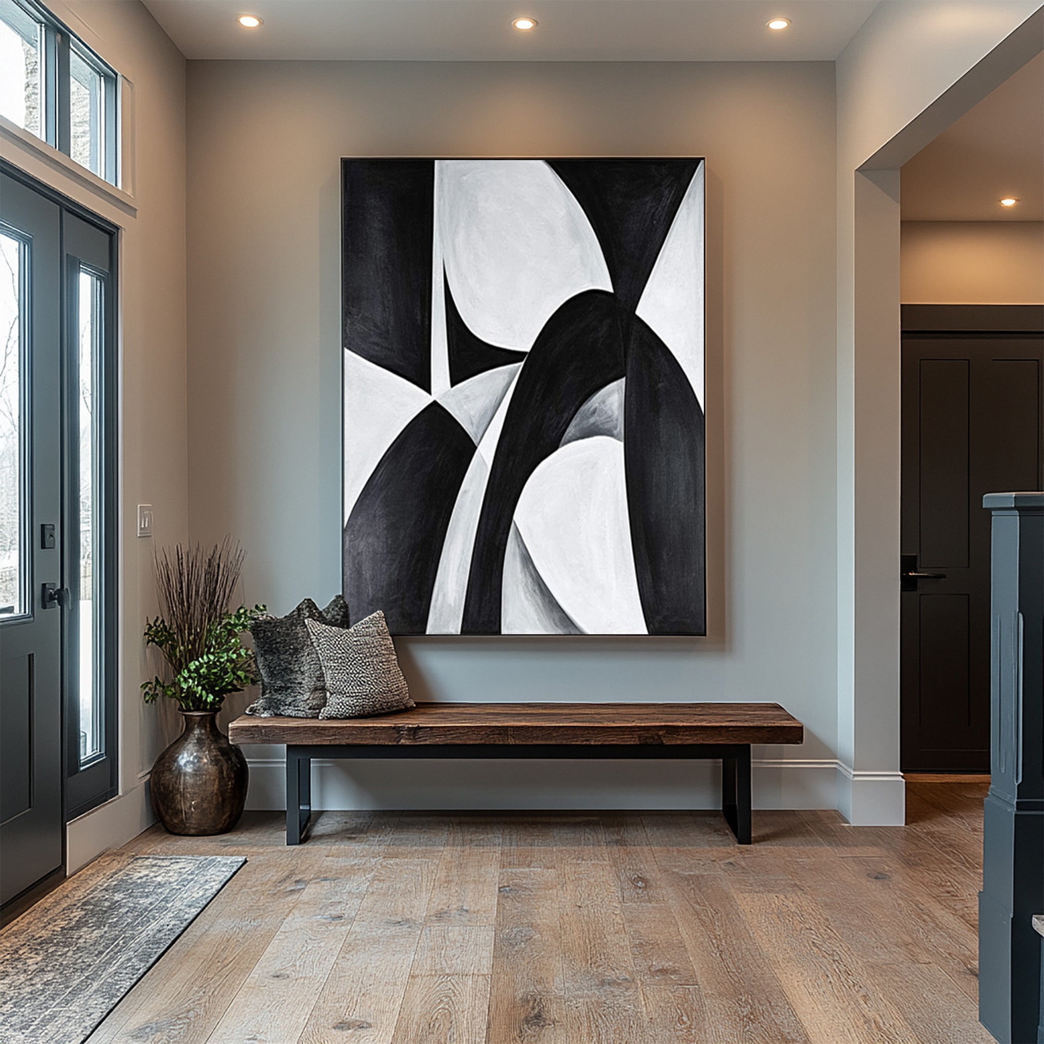 Modern Black And White Abstract Painting with Bold Shapes #BGA 253