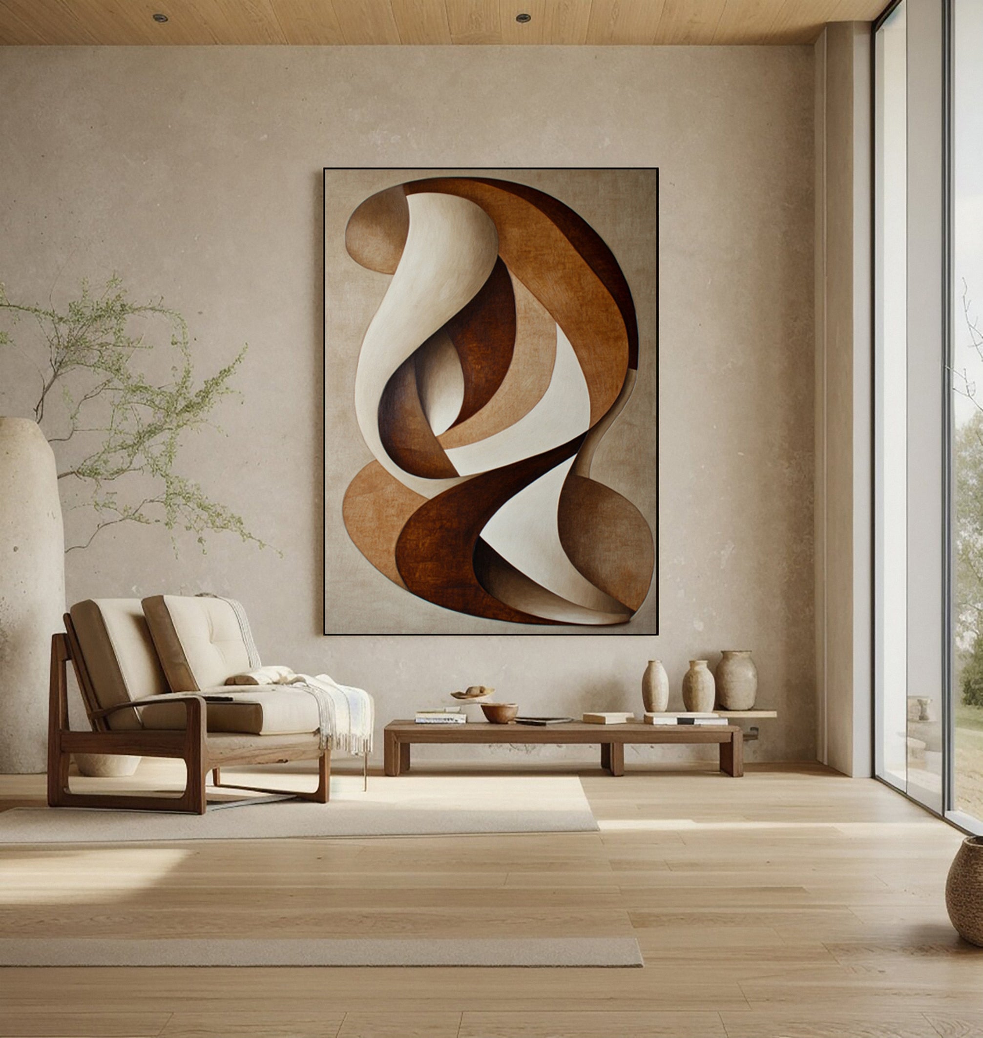 Neutral Embrace: Modern Abstract with Intertwined Ribbon Shapes #BGA 213