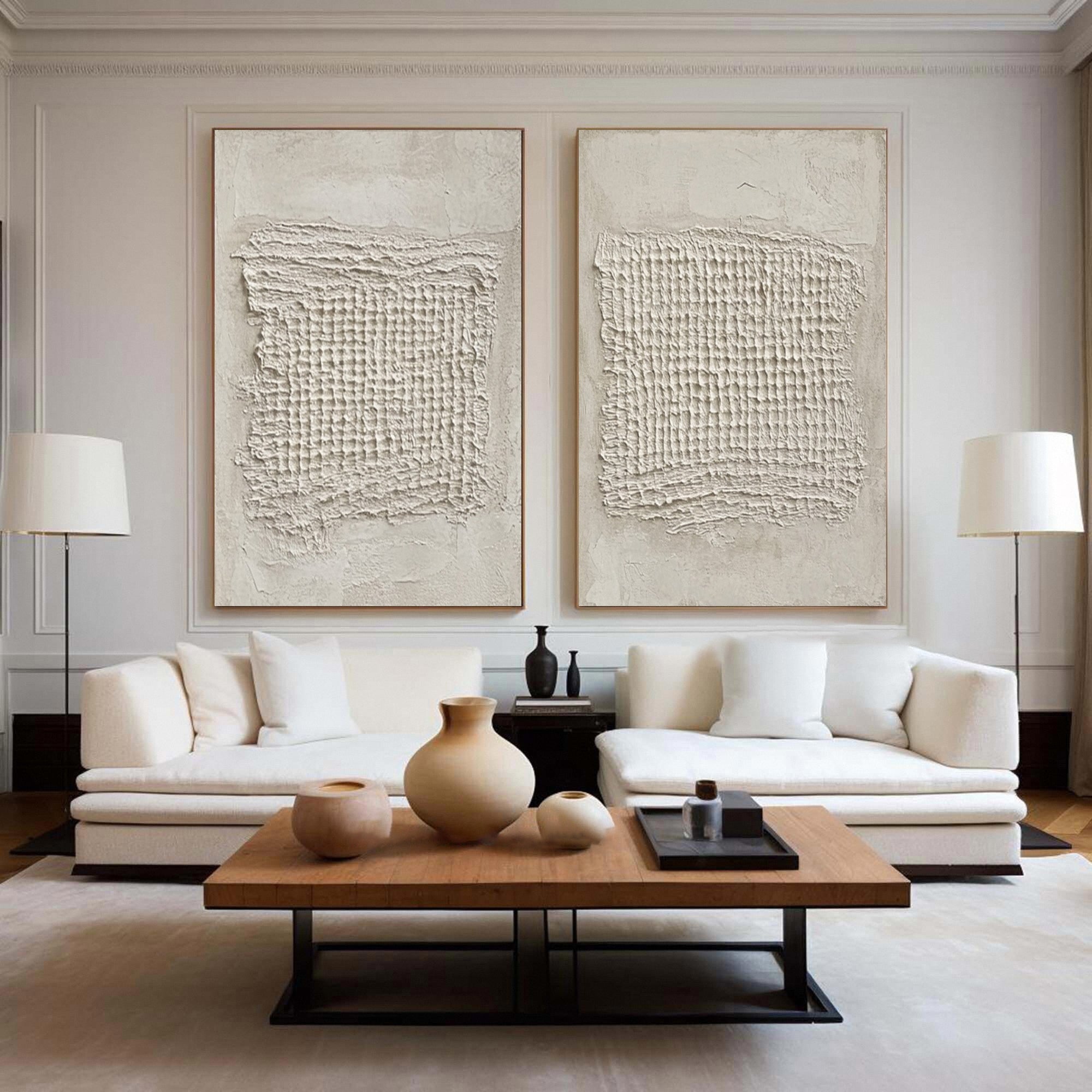 Minimalist Neutral Art with Concentrated High-Relief Grids #BGA 238