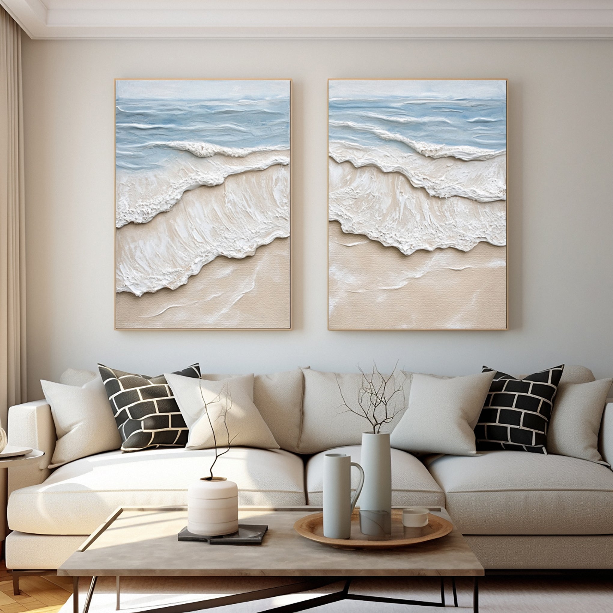 Minimalist Textured Art of Gentle Waves Meeting the Sand #BGA 275