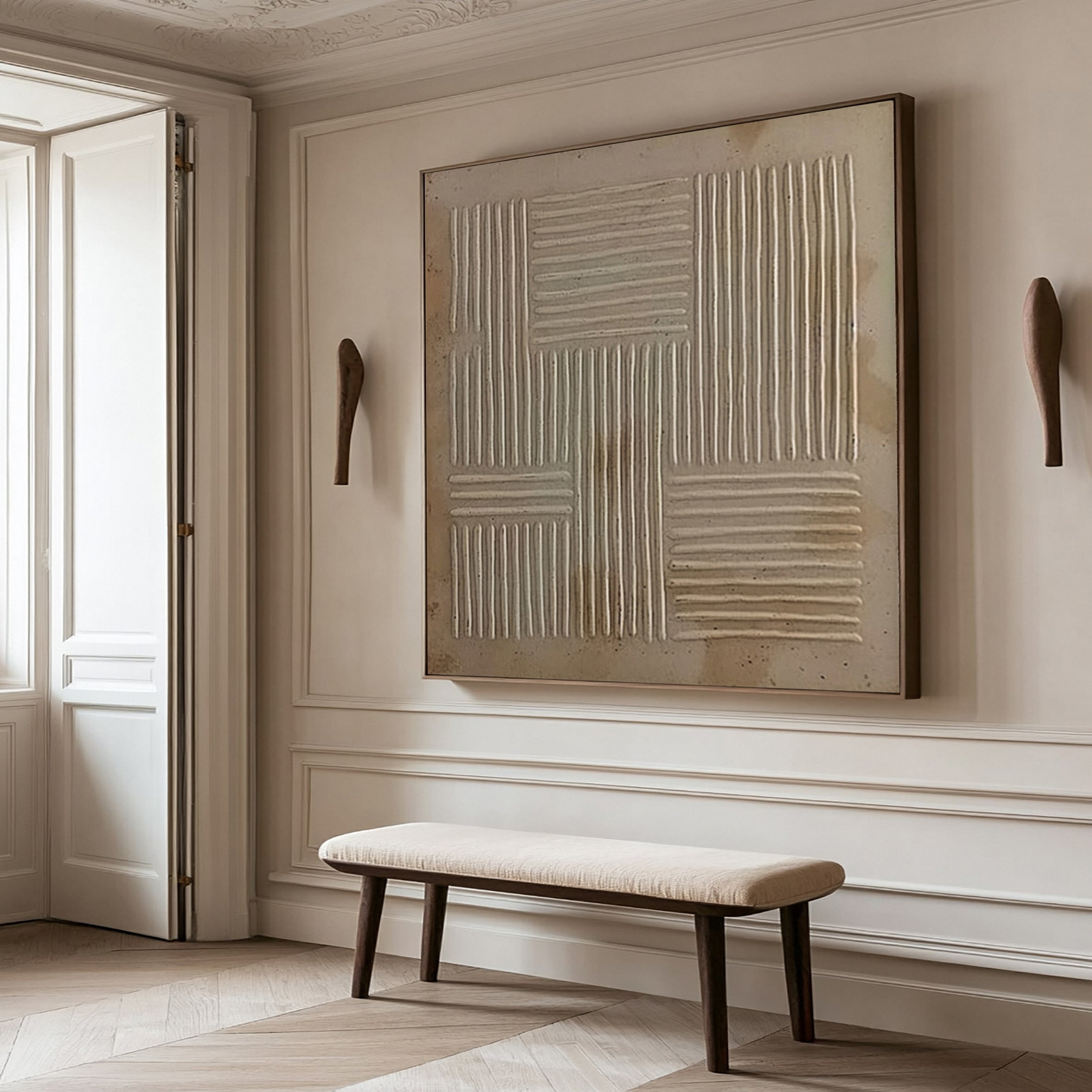 Wabi Sabi Minimalist Art with Subtle Linear Textural Contrast #BGA 225