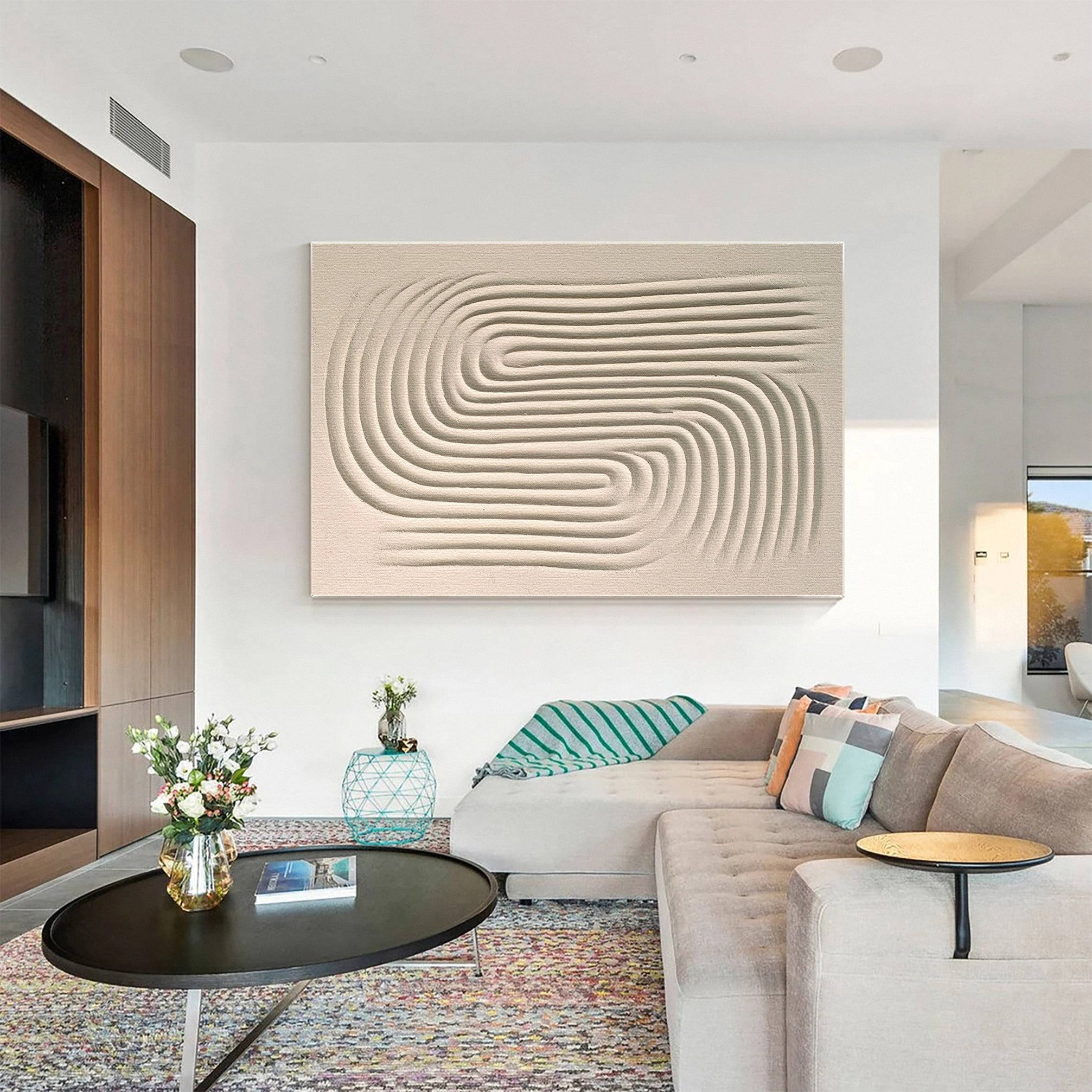 Minimalist Neutral Canvas with Textured Concentric Waves #BGA 226