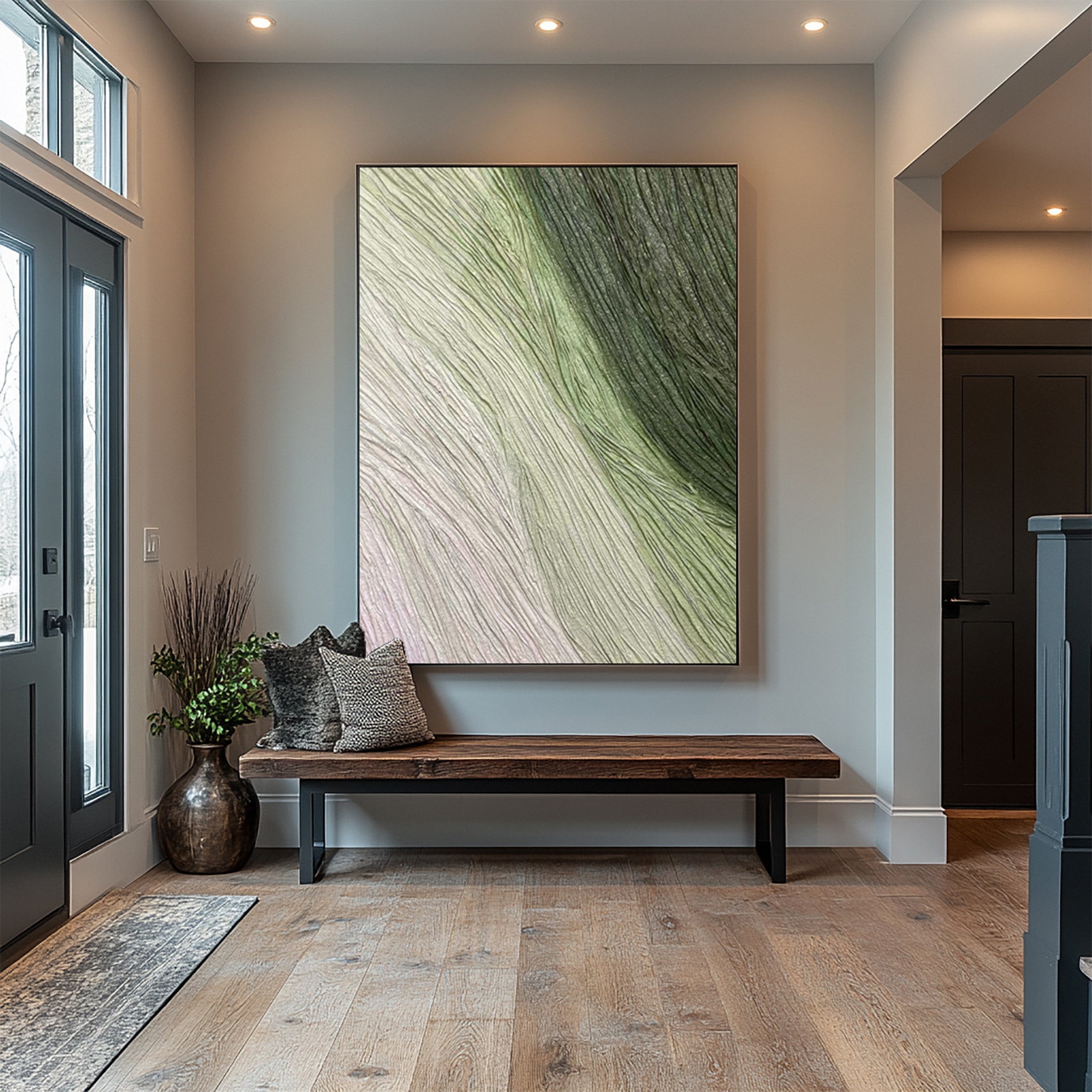 Green Modern Abstract Canvas with Gentle Textured Lines #BGA 267