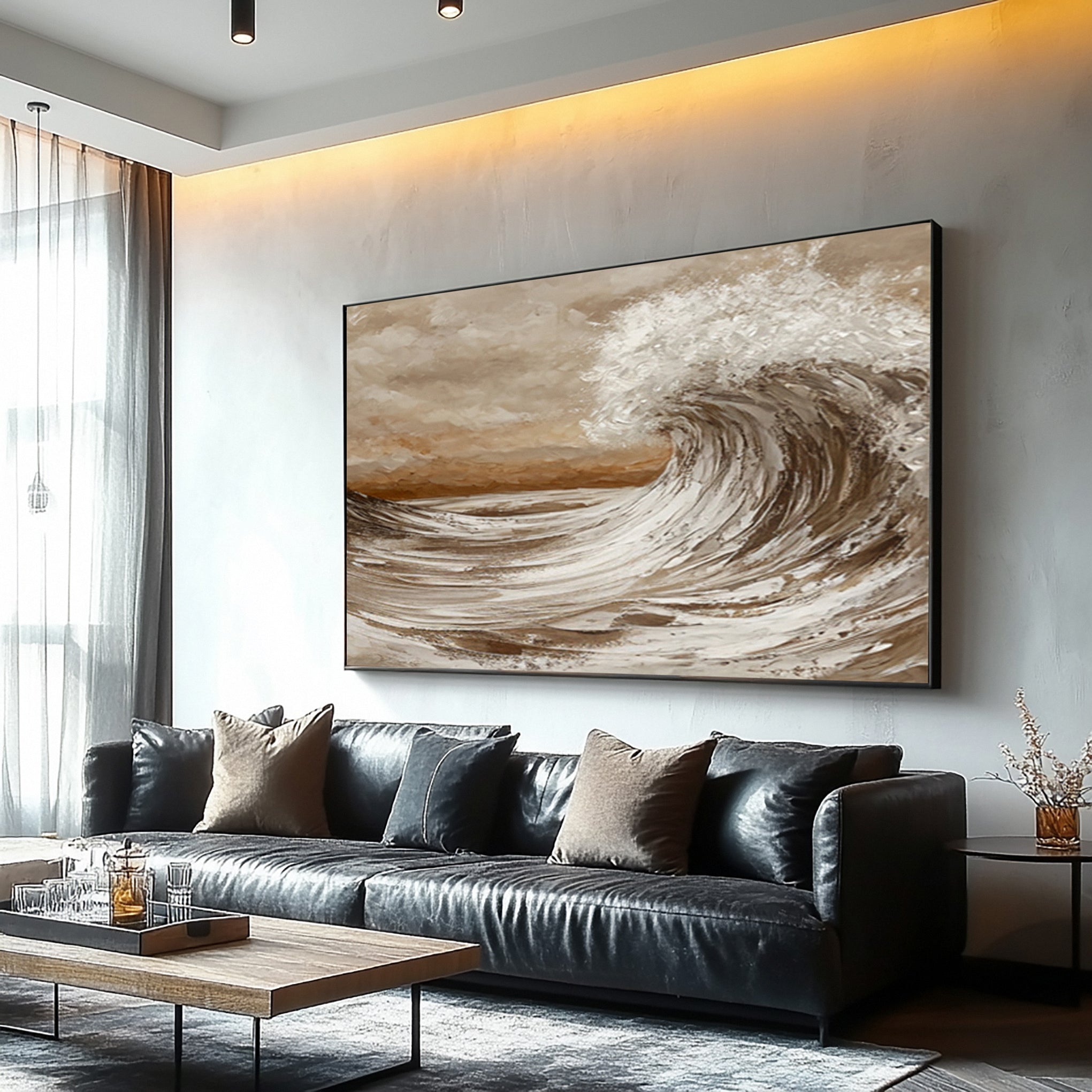 Modern Textured Seascape Canvas in Earthy Beige and White #BGA 250