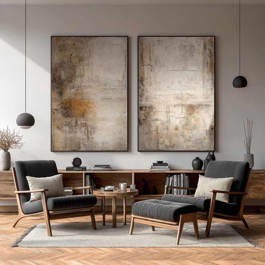 Oversized Wall Art Set Textured Brown Gray Accents #WG 017