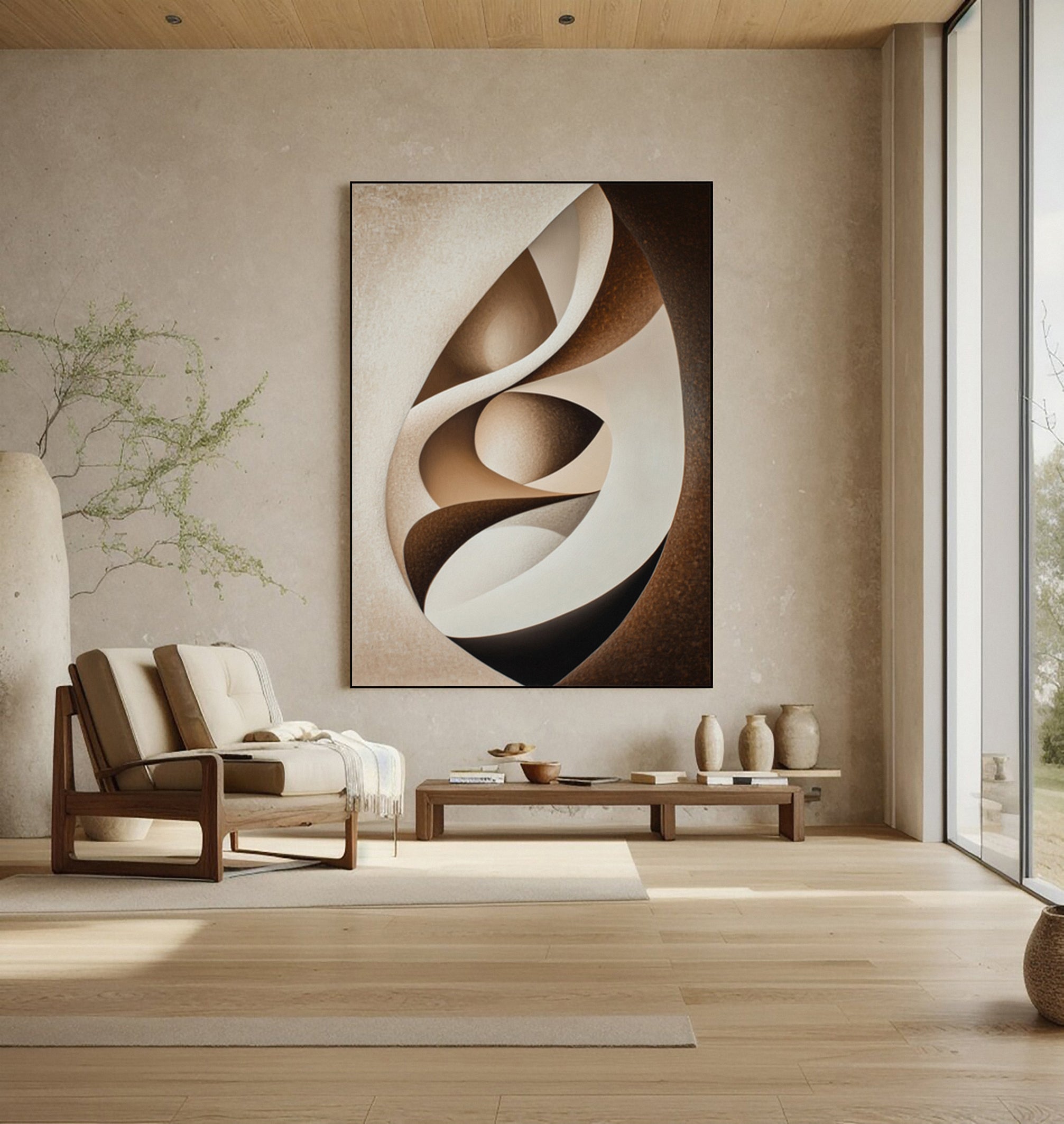 Minimalist Abstract with Earth-Toned Movement in an Oval #BGA 215