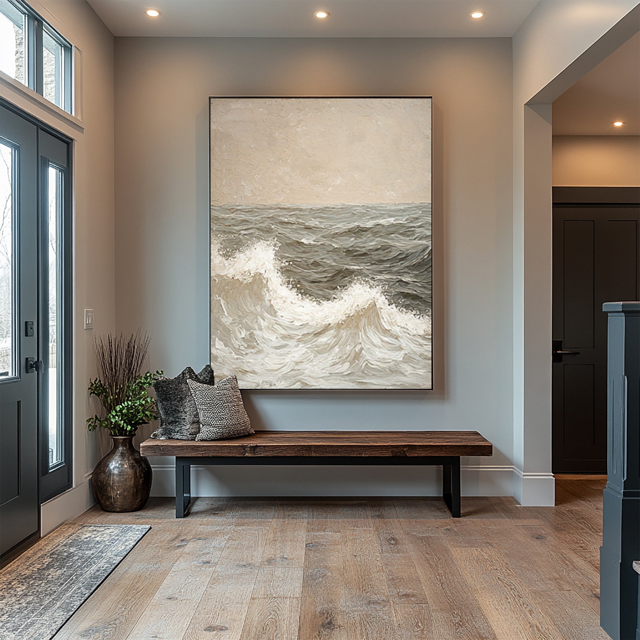 Textured Seascape Art with Subtle Wave Detail and Horizon #BGA 254