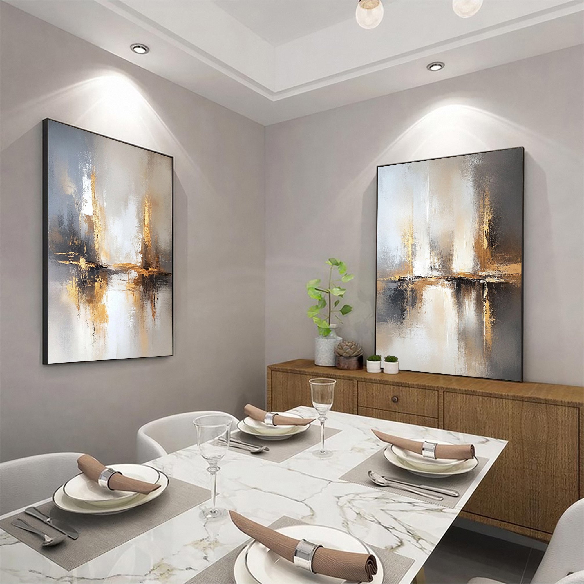 Chic Abstract Modern Artwork for Contemporary Homes Set Of 2 #BBS 014