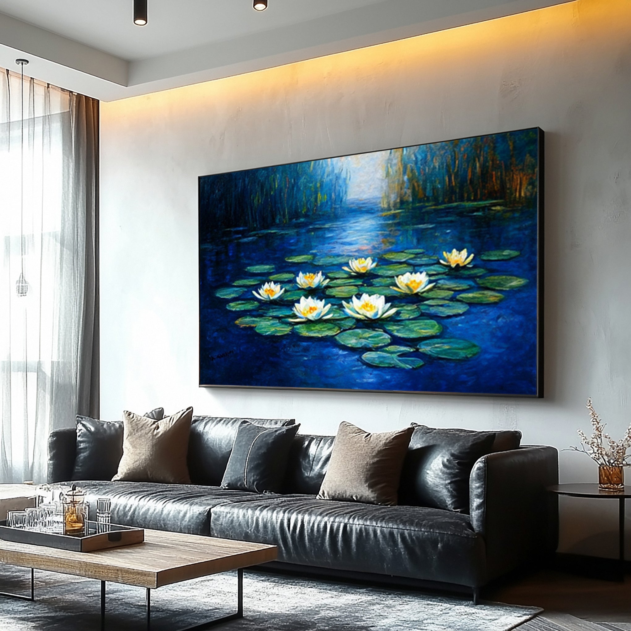 Impressionistic Style Art of Water Lilies Among Greenery #BGA 277