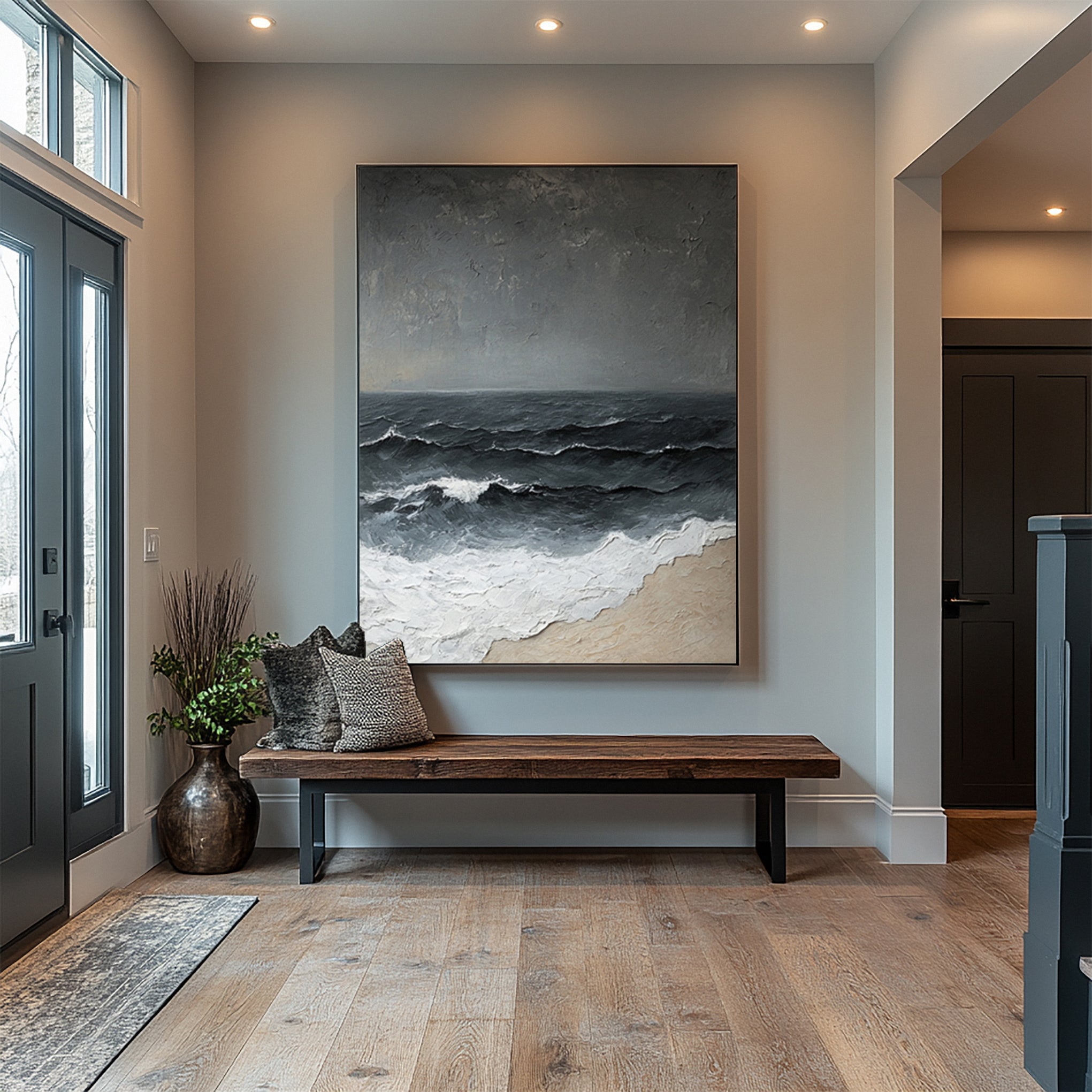 Textured Wave Art with Approaching Storm and Sandy Beach #BGA 262