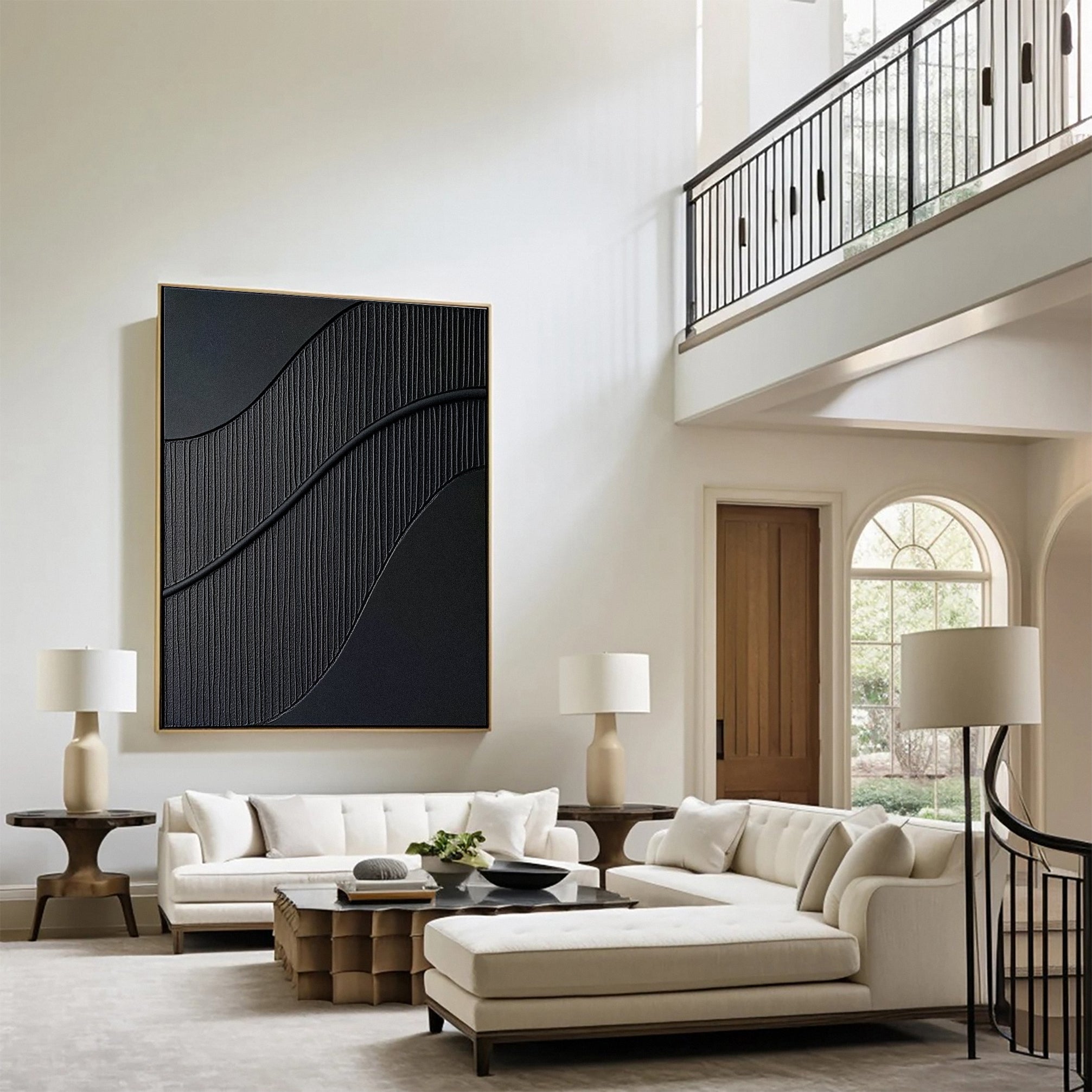 Elegant Black Abstract Sculpture Paintin Textured Canvas Art #BM 071