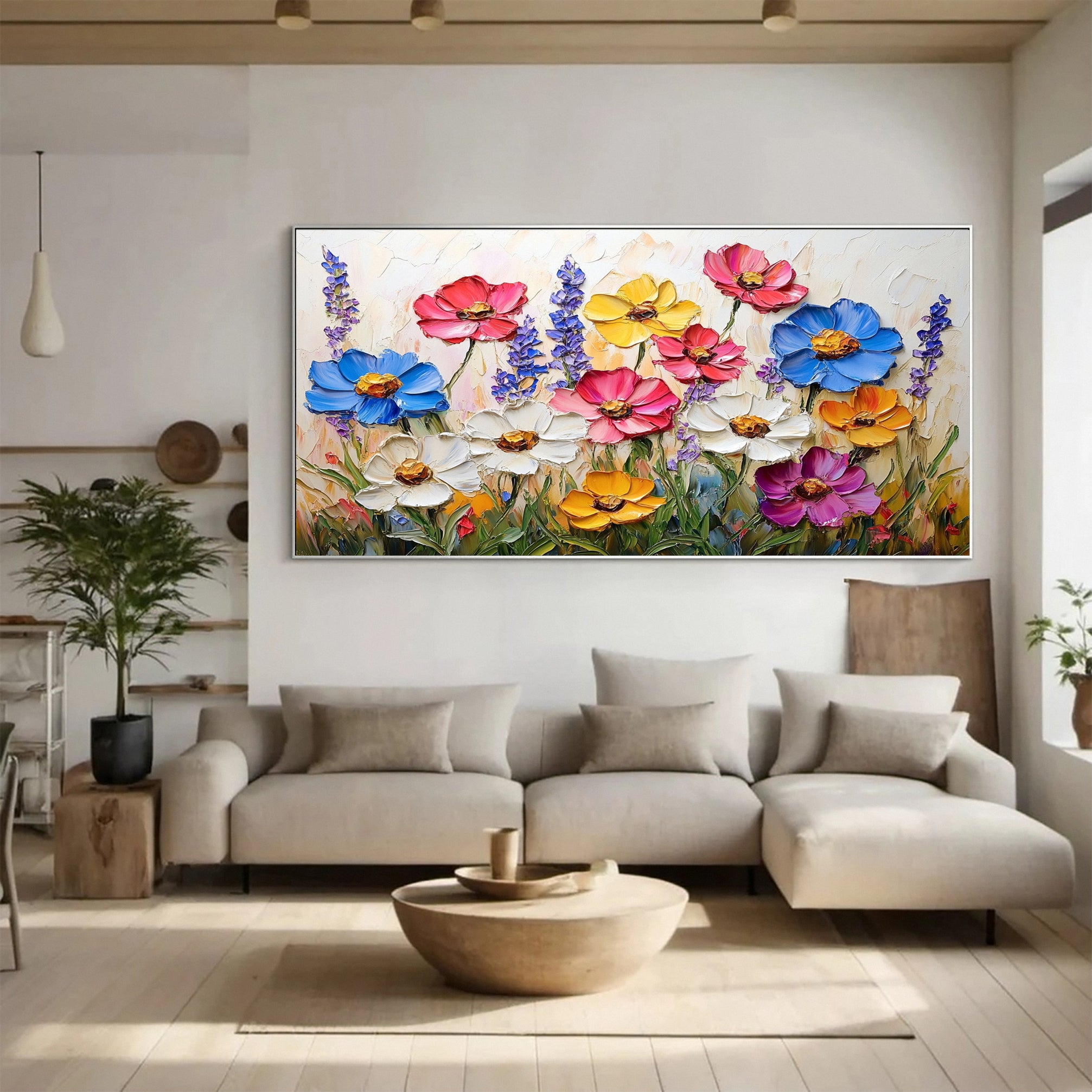 Colorful Lotus Blossom Canvas Art Hand-Painted Floral Wall Decor #FT 062