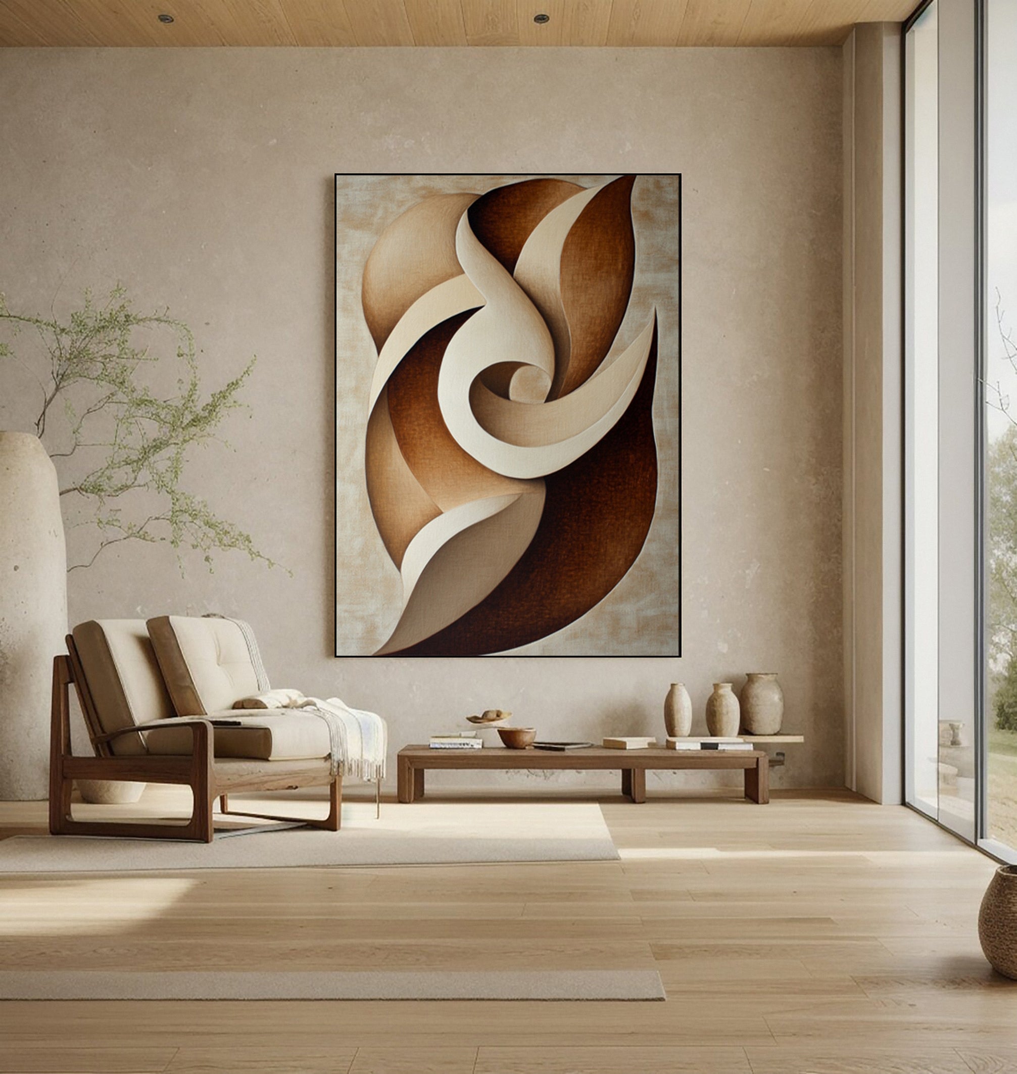 Quietude Swirl': Minimalist Abstract with Earth-Toned Movement #BGA 214