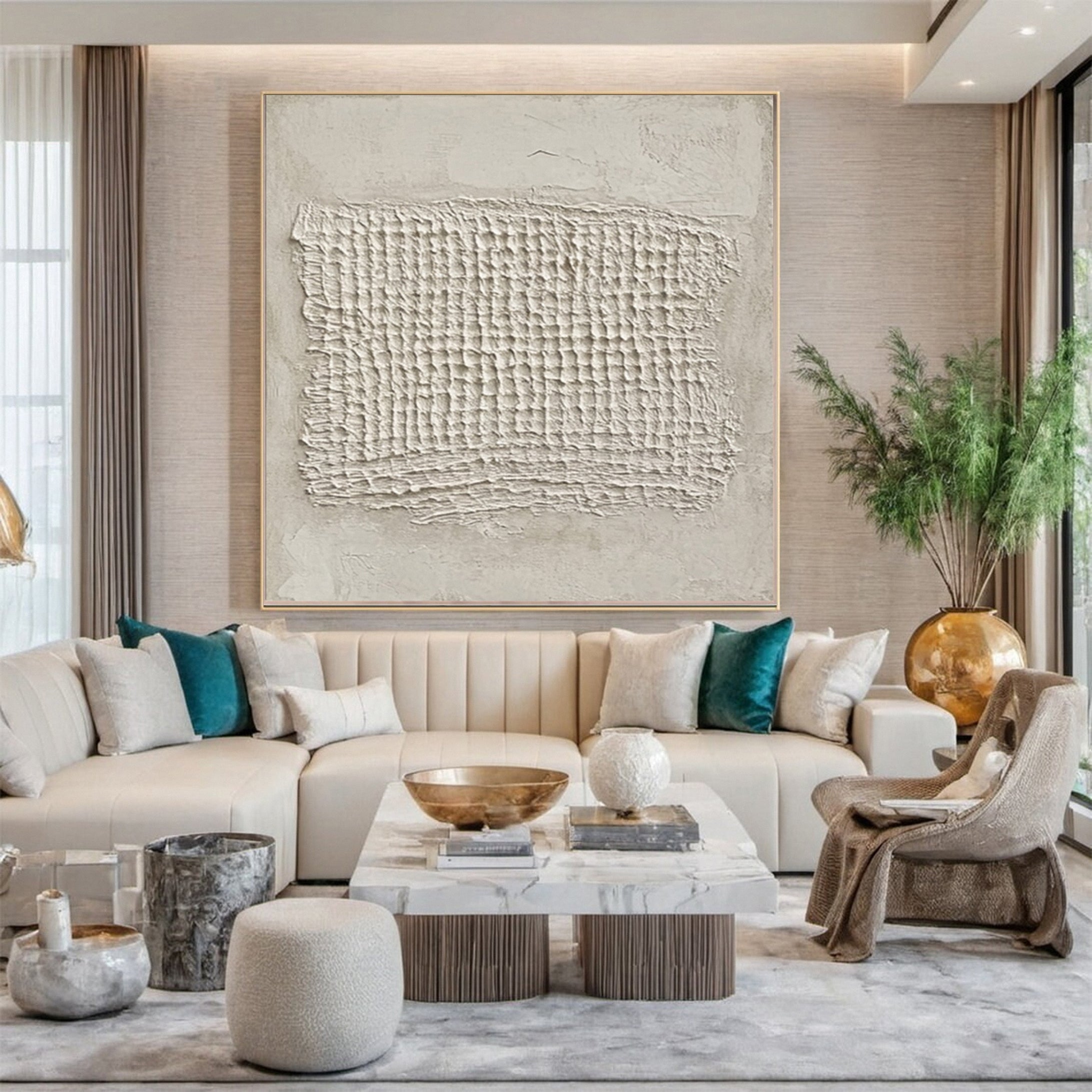 Contemporary Neutral Painting with Organic Textured Center #BGA 233