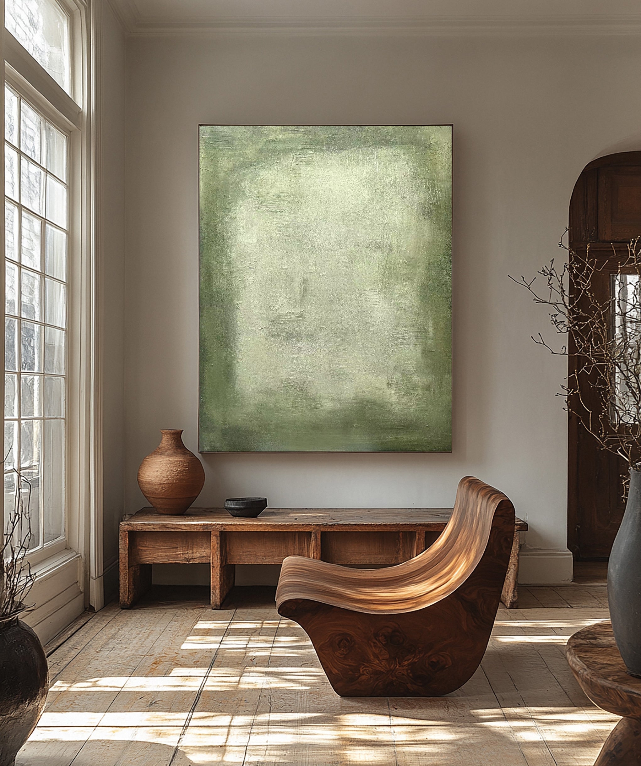 Contemporary Canvas with Green Tones and Tactile Surface #BGA 261