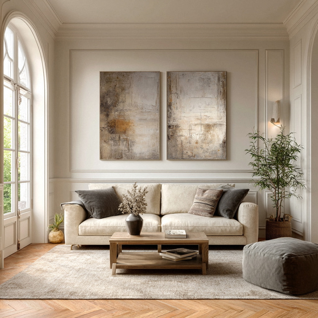 Oversized Wall Art Set Textured Brown Gray Accents #WG 017