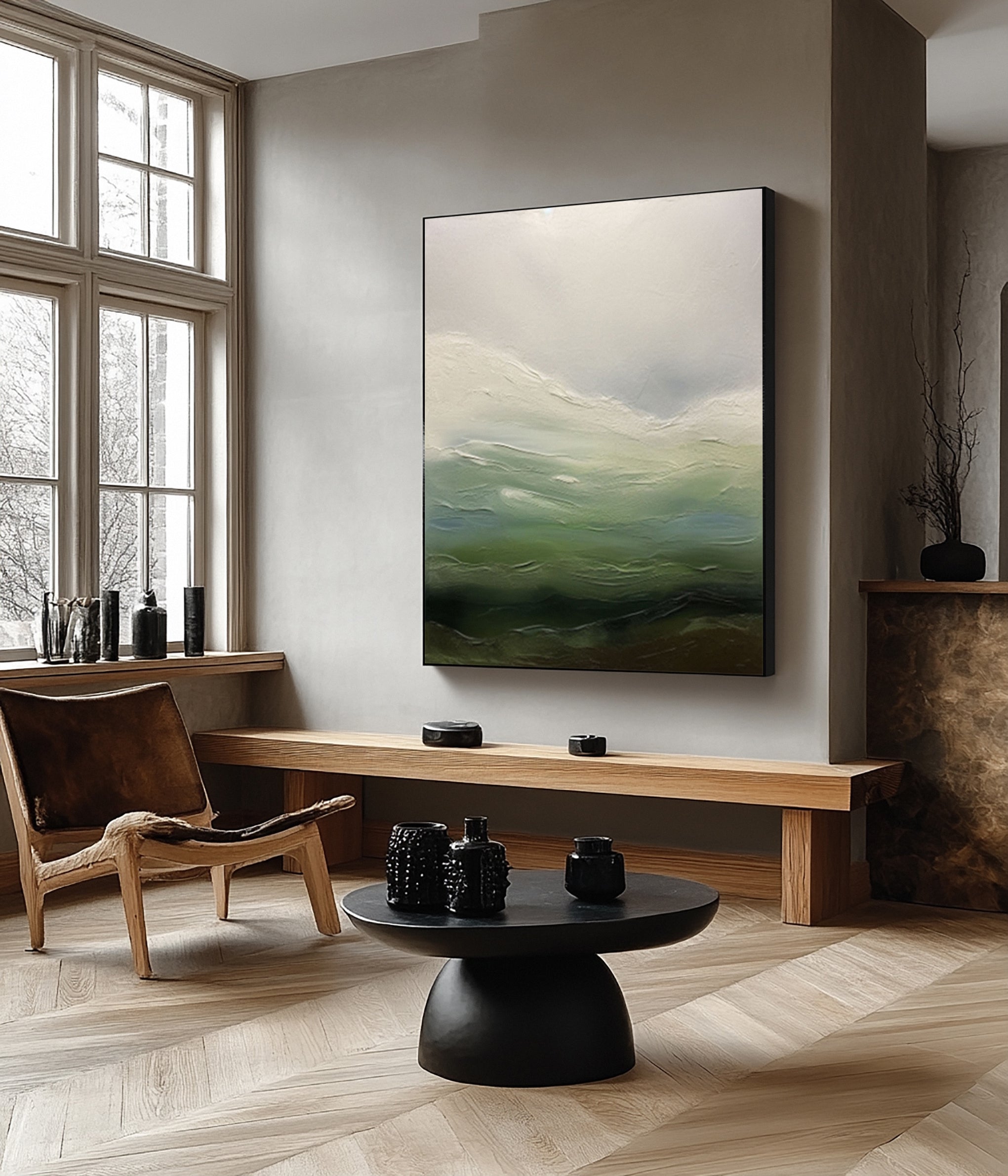 Contemporary Abstract with Blended Greens, Blues, and Whites #BGA 251