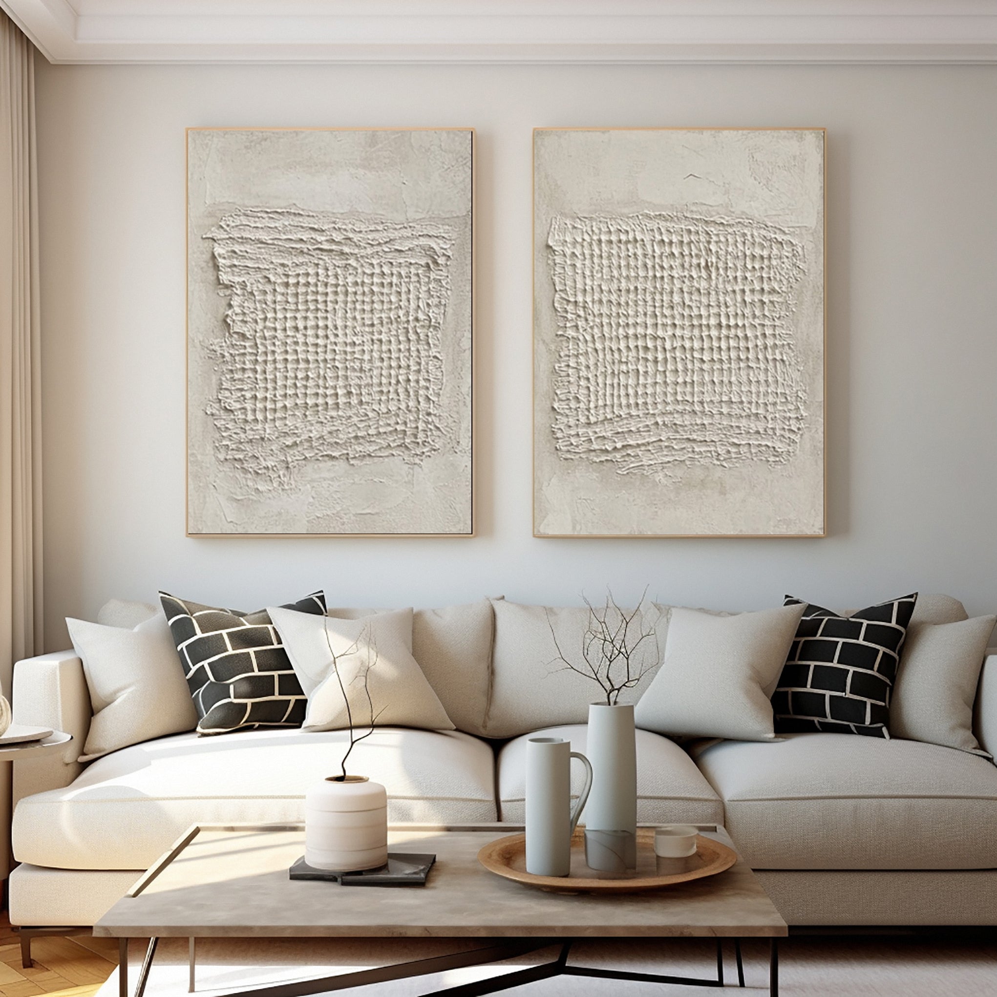 Minimalist Neutral Art with Concentrated High-Relief Grids #BGA 238