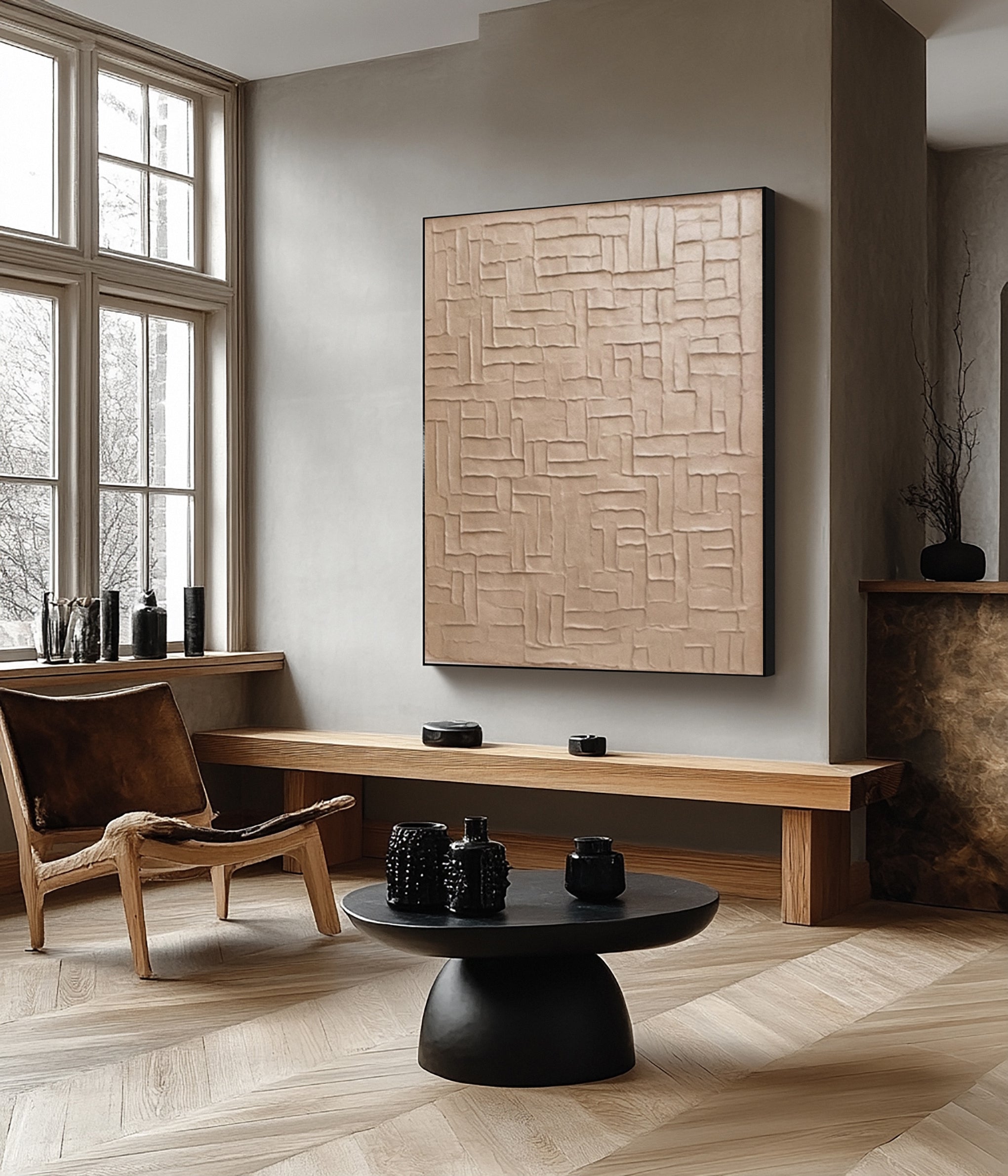 Minimalist Neutral Canvas with Structured Textured Blocks #BGA 224