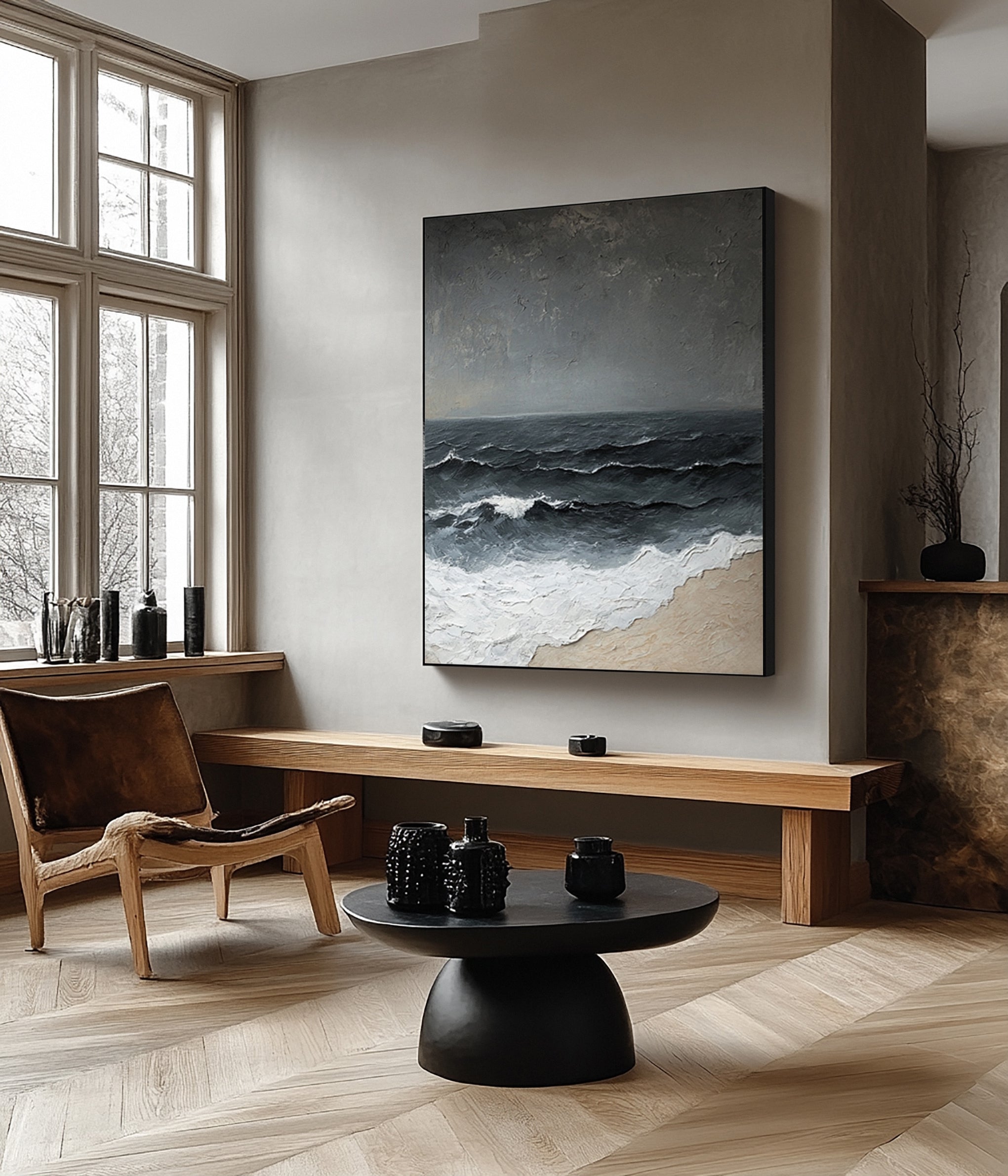 Textured Wave Art with Approaching Storm and Sandy Beach #BGA 262