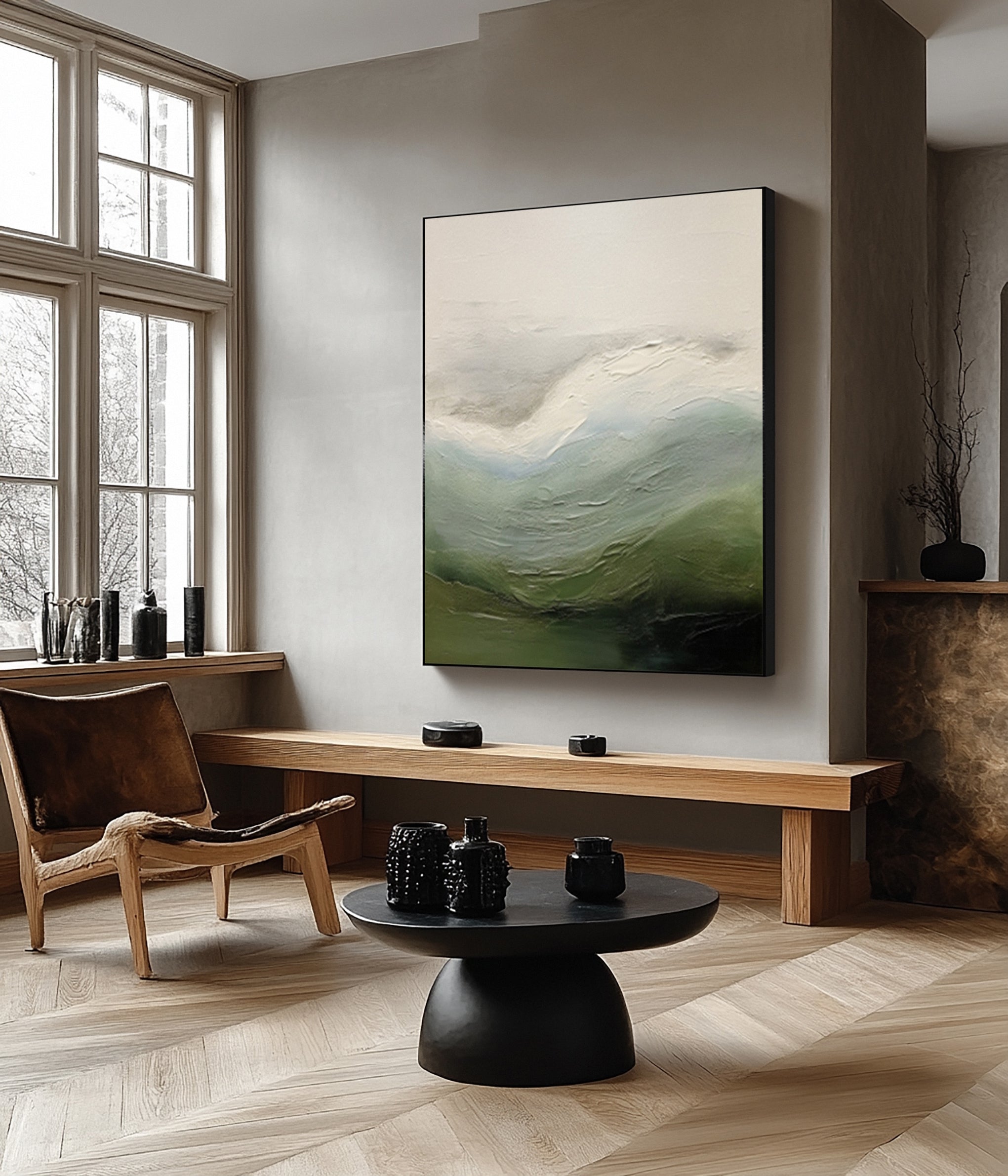 Contemporary Abstract Painting with Textured Hills and Soft Sky #BGA 252