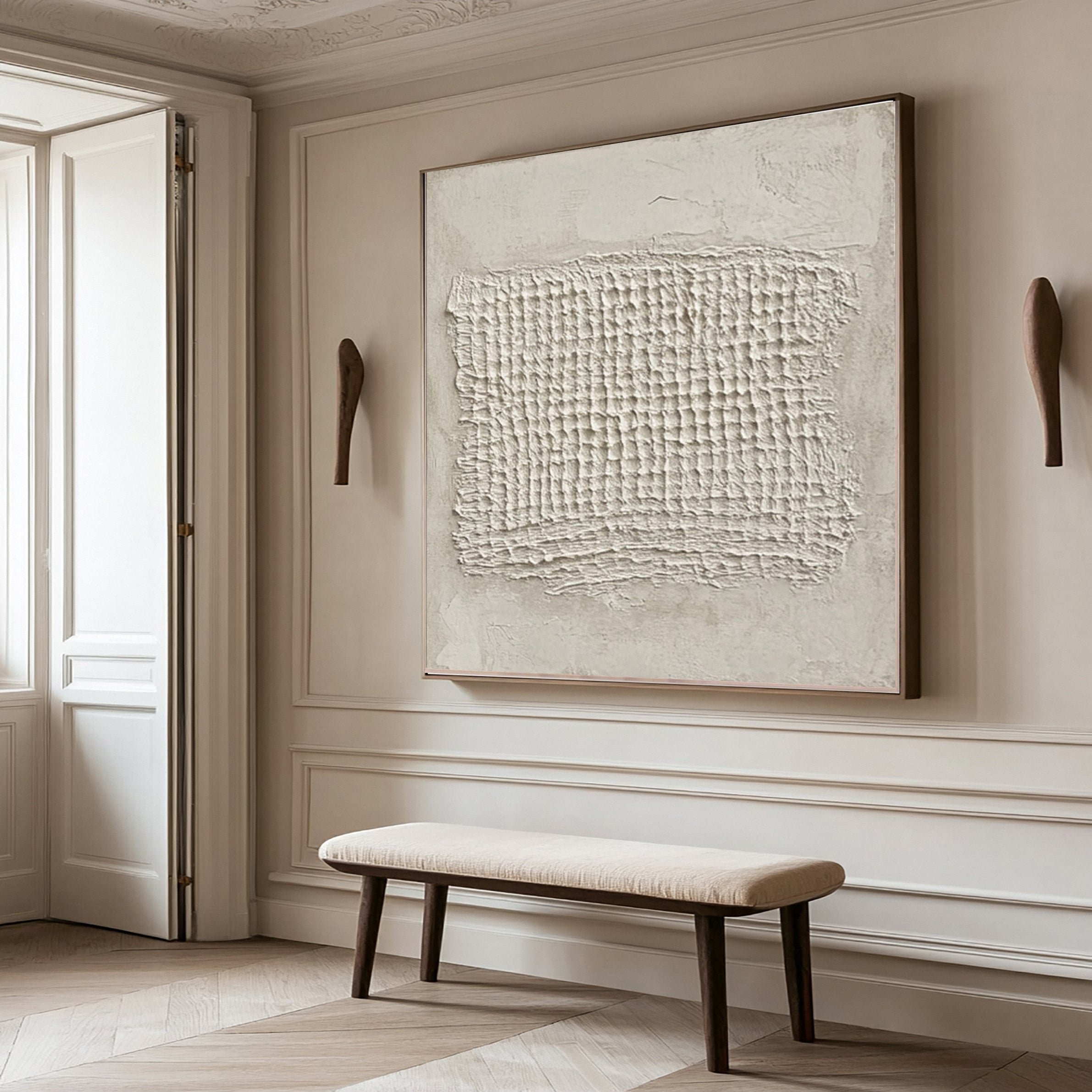 Contemporary Neutral Painting with Organic Textured Center #BGA 233
