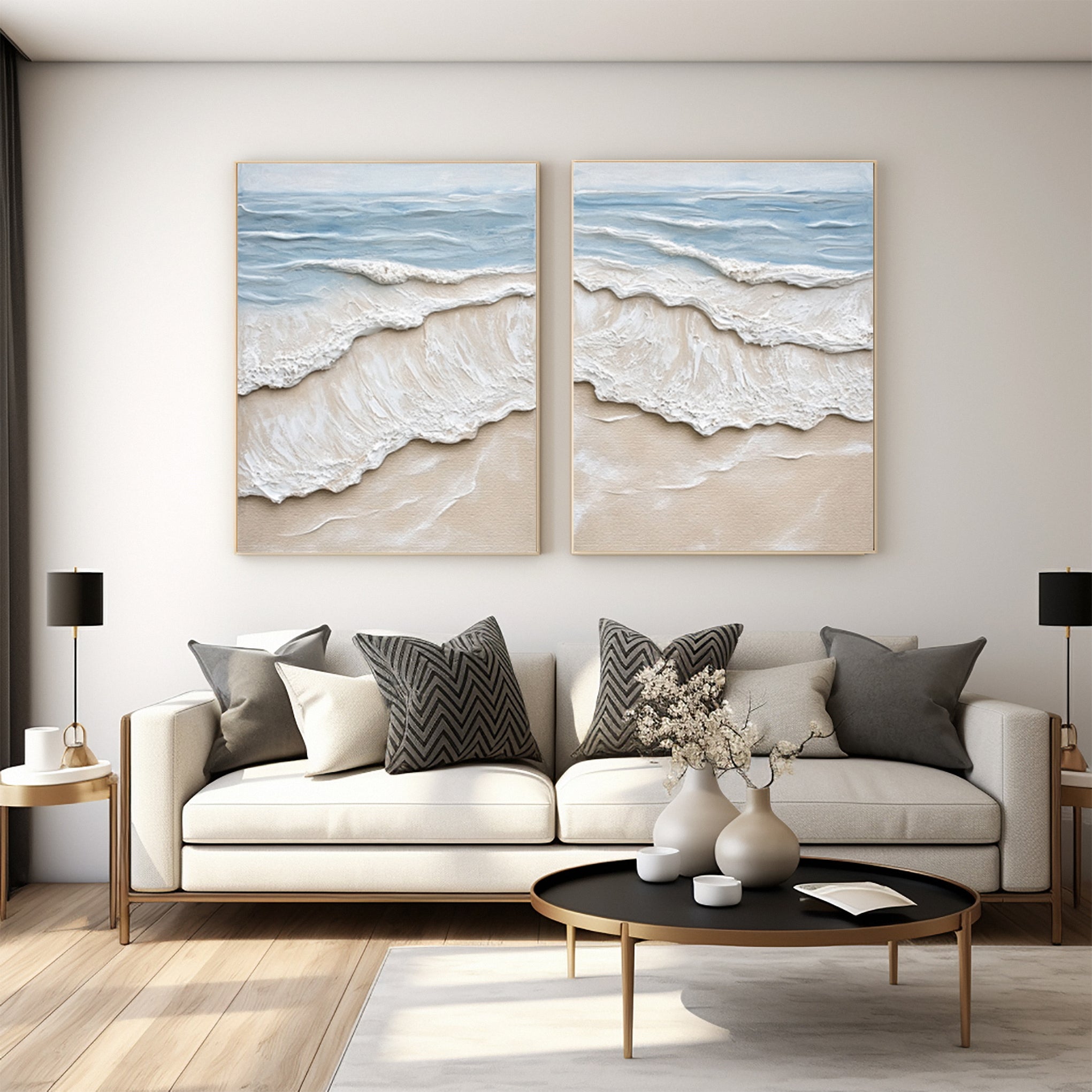 Minimalist Textured Art of Gentle Waves Meeting the Sand #BGA 275