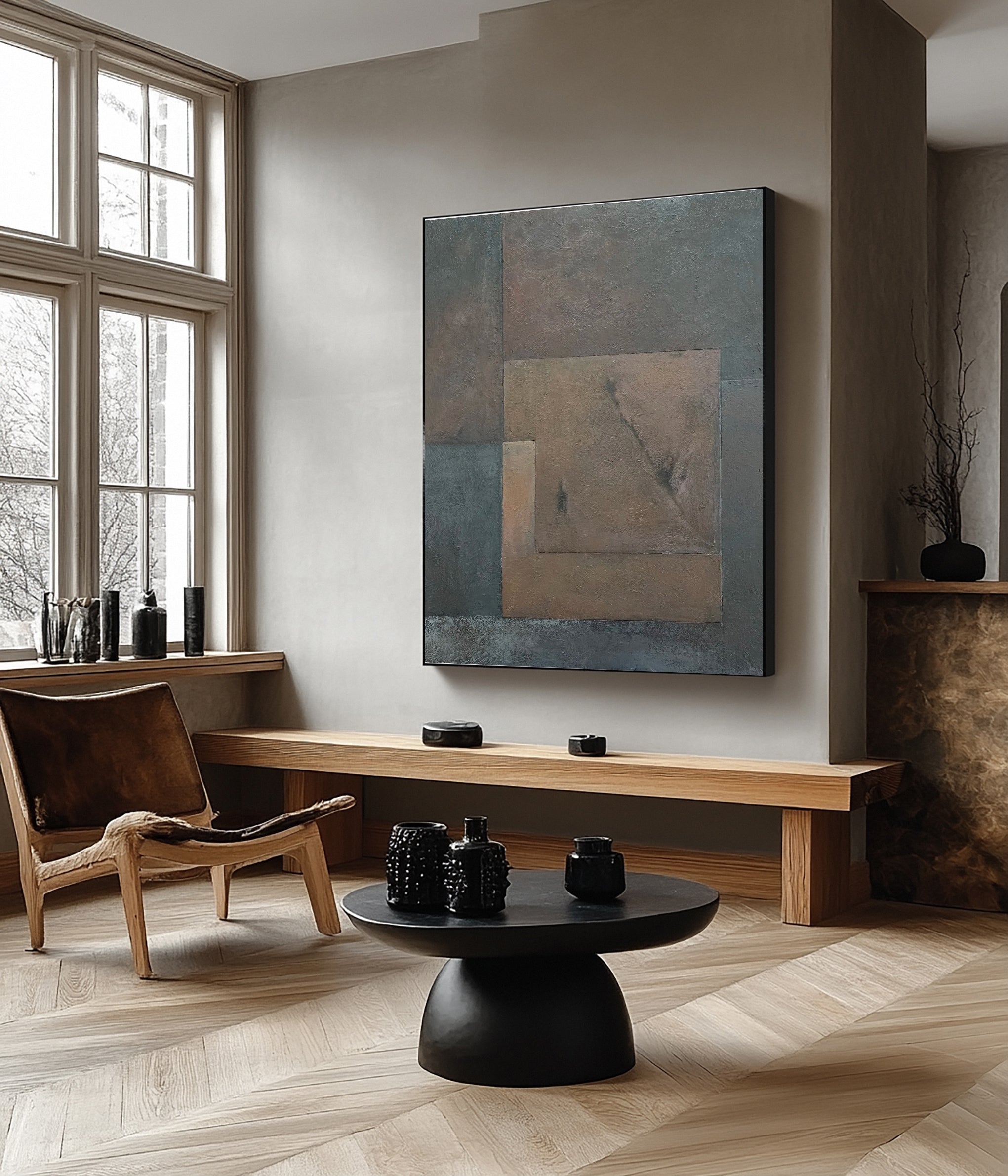 Minimalist Abstract with Geometric Overlap in Earthy Tones #BGA 230