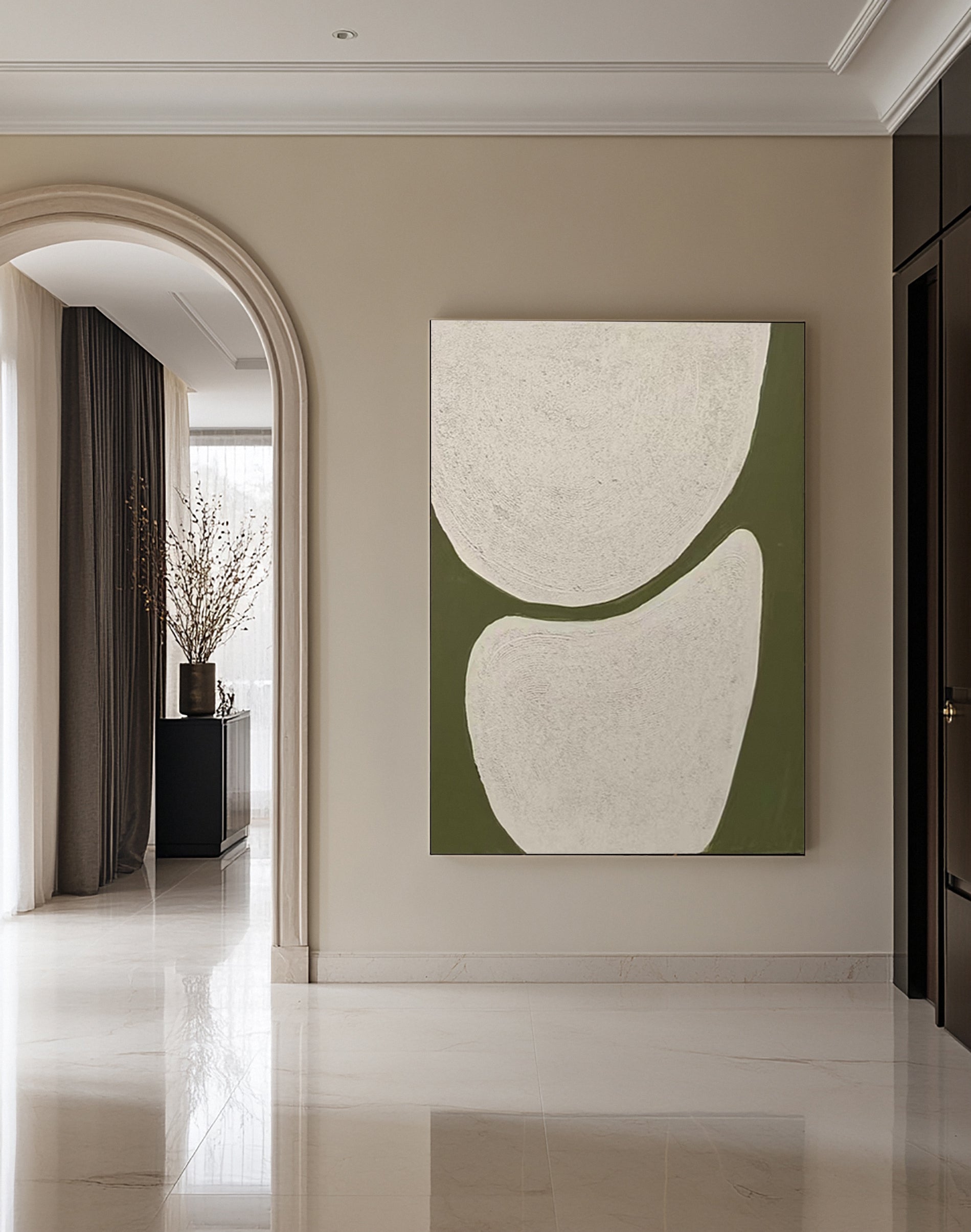 Abstract Canvas with Textured Light Forms on Green Field #BGA 258