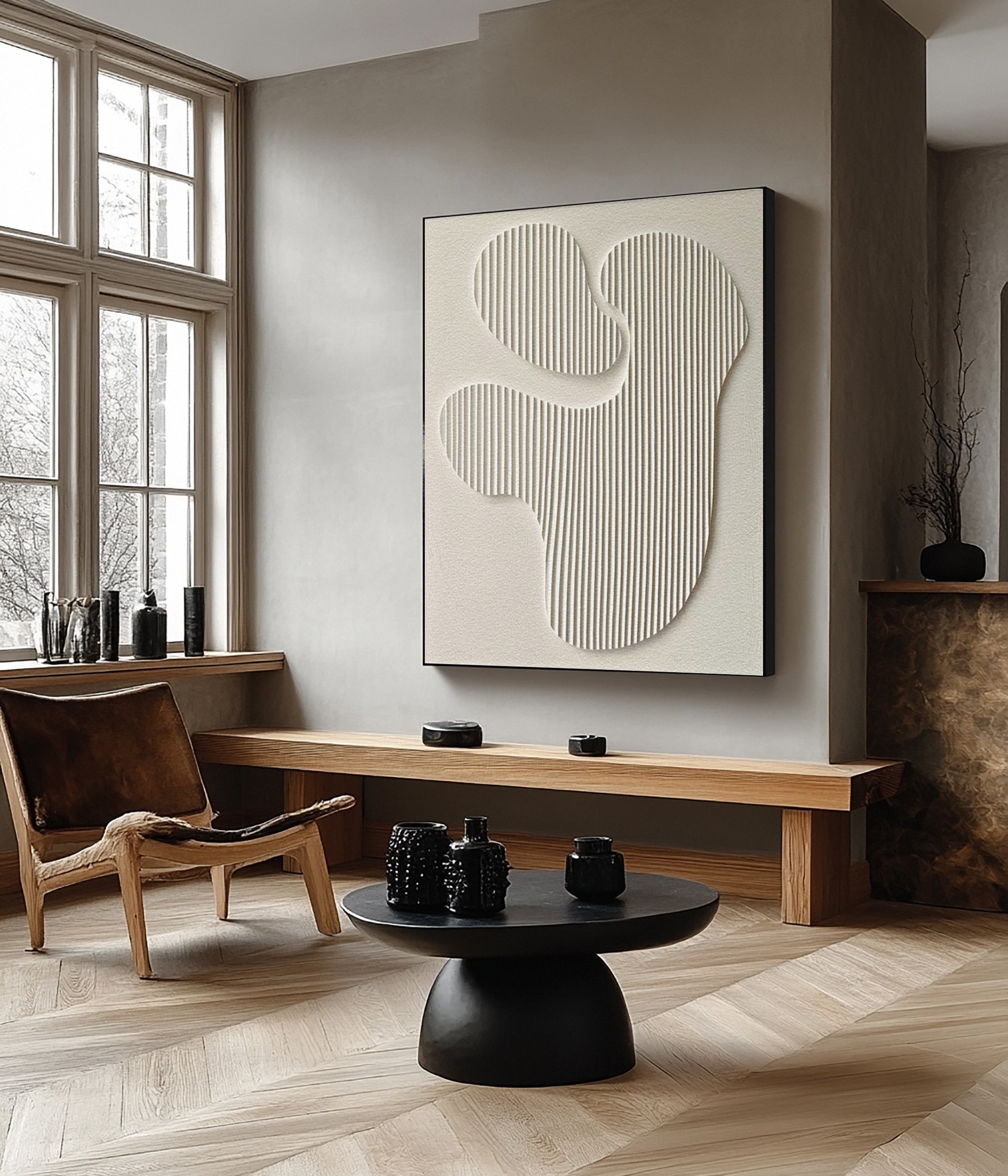 Minimalist Art with Textured Organic Forms and Vertical Lines #BGA 244